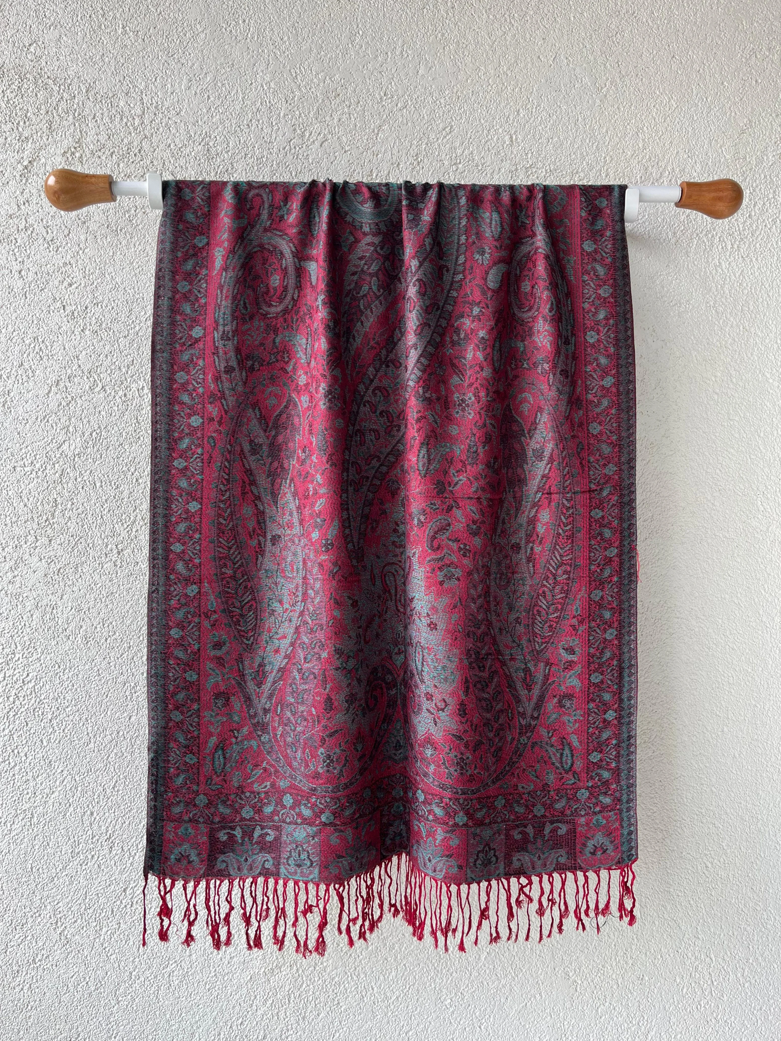 Pashmina Omuz Şalı - Rumi Desen - Bordo