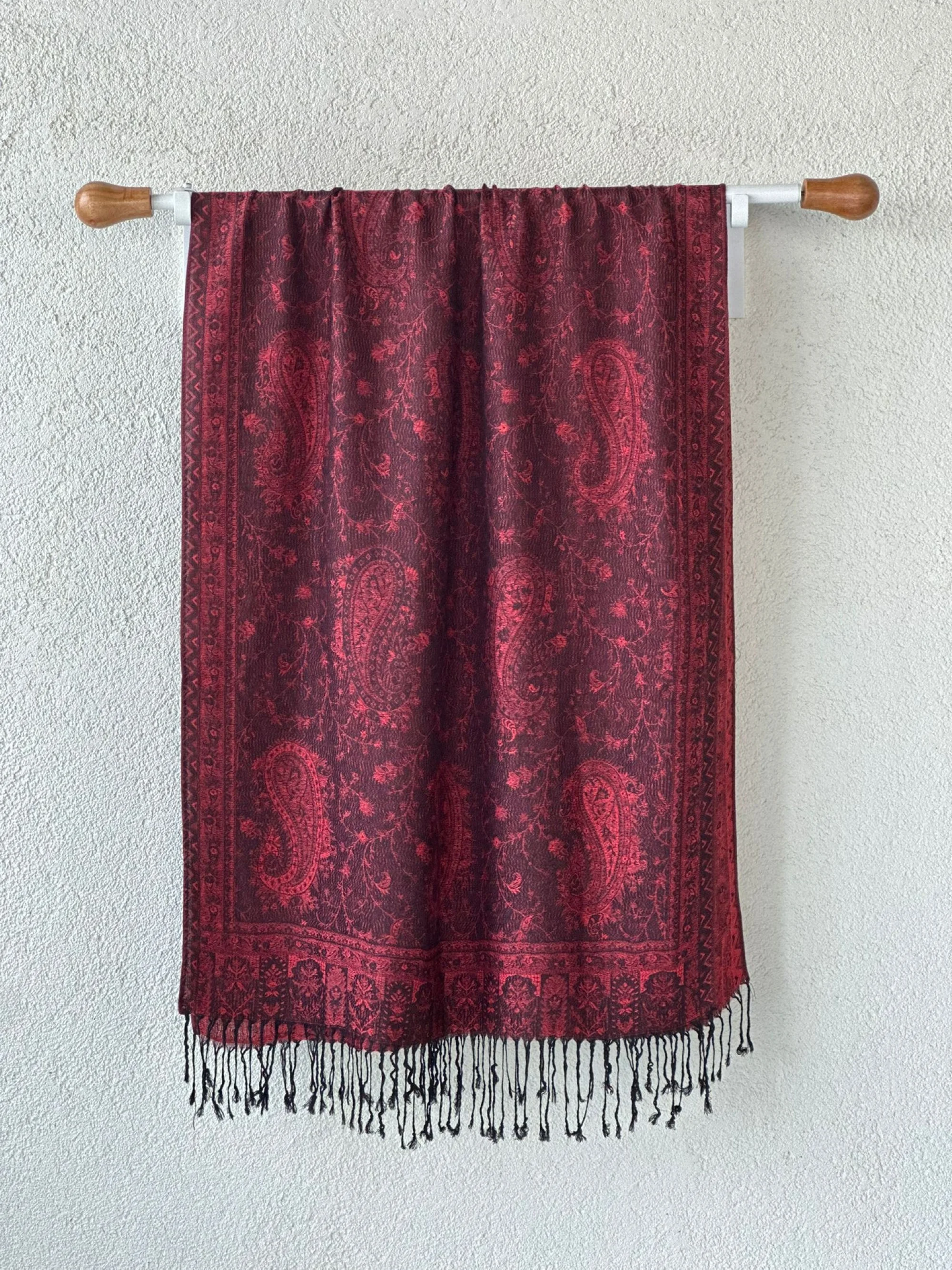 Pashmina Omuz Şalı - Yağmur Desen - Bordo