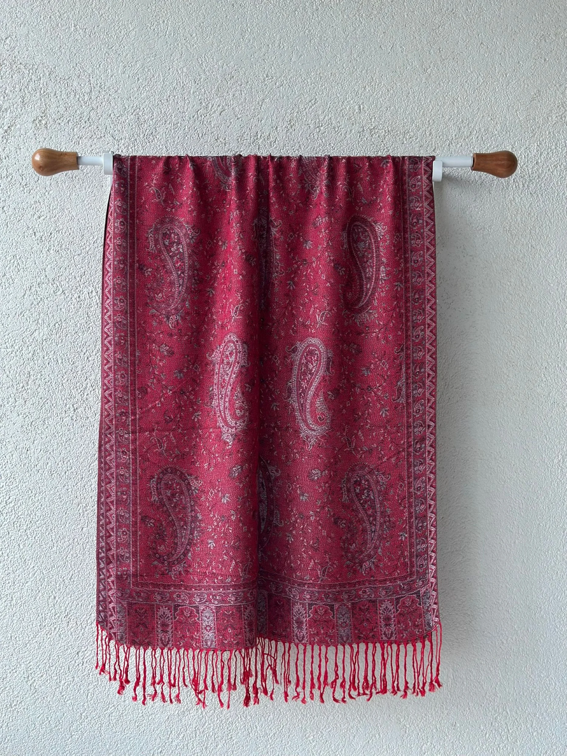 Pashmina Omuz Şalı - Yağmur Desen - Tatlı Kırmızı