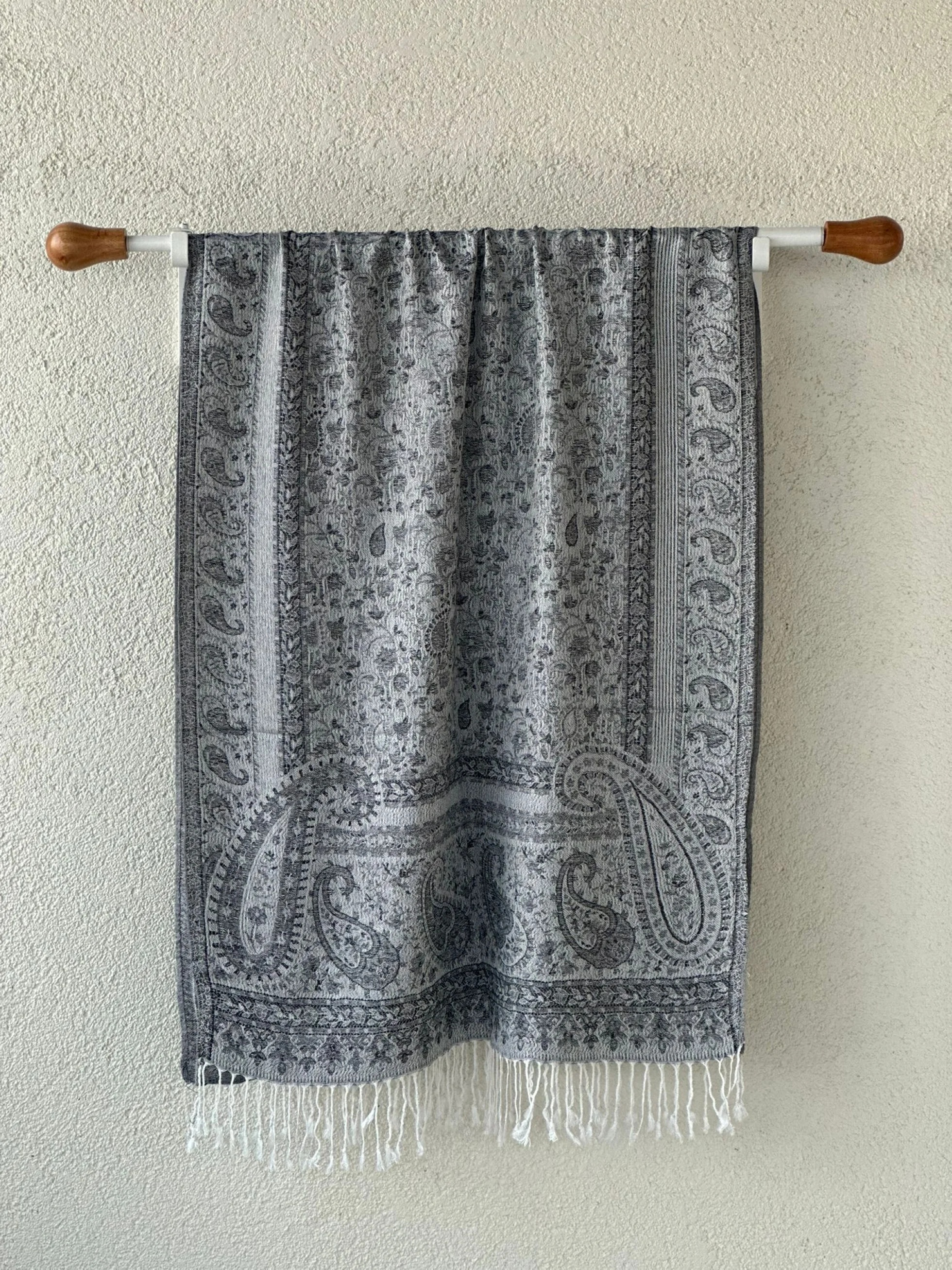 Pashmina Omuz Şalı - Marrakech Desen - Gümüş