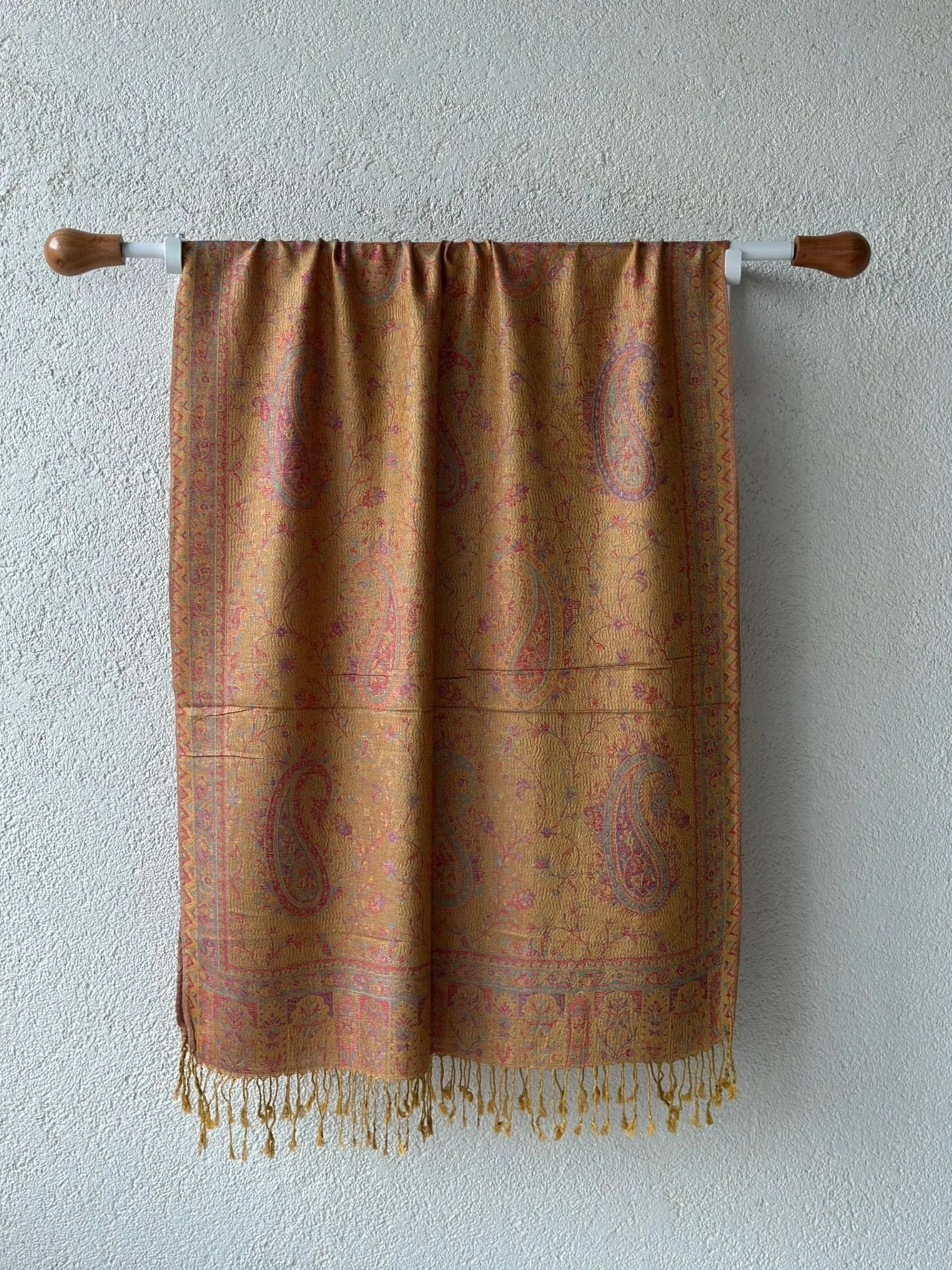 Pashmina Omuz Şalı - Yağmur Desen - Hardal