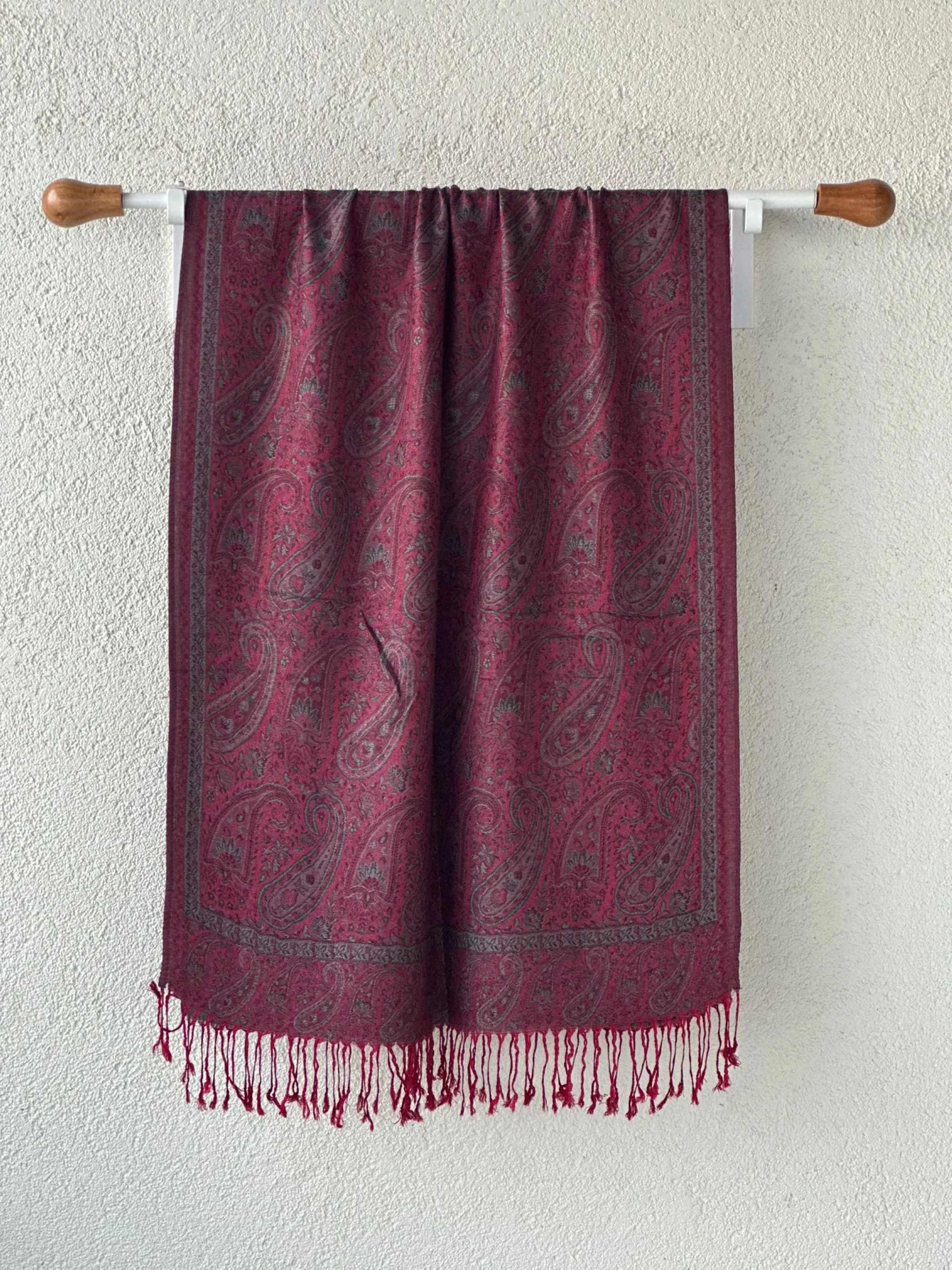 Pashmina Omuz Şalı - Sahra Desen - Soft Bordo