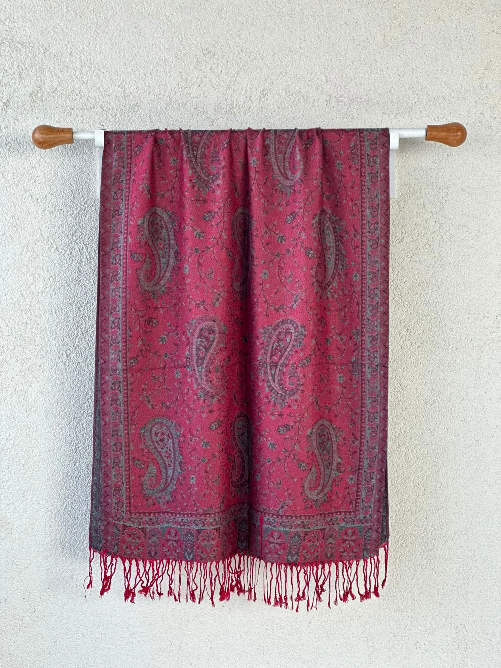 Pashmina Omuz Şalı - Yağmur Desen - Soft Bordo