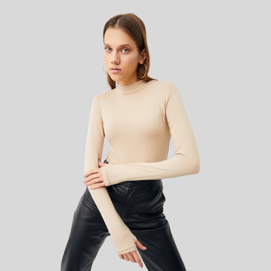 Parmaklı Basıc Body - Krem