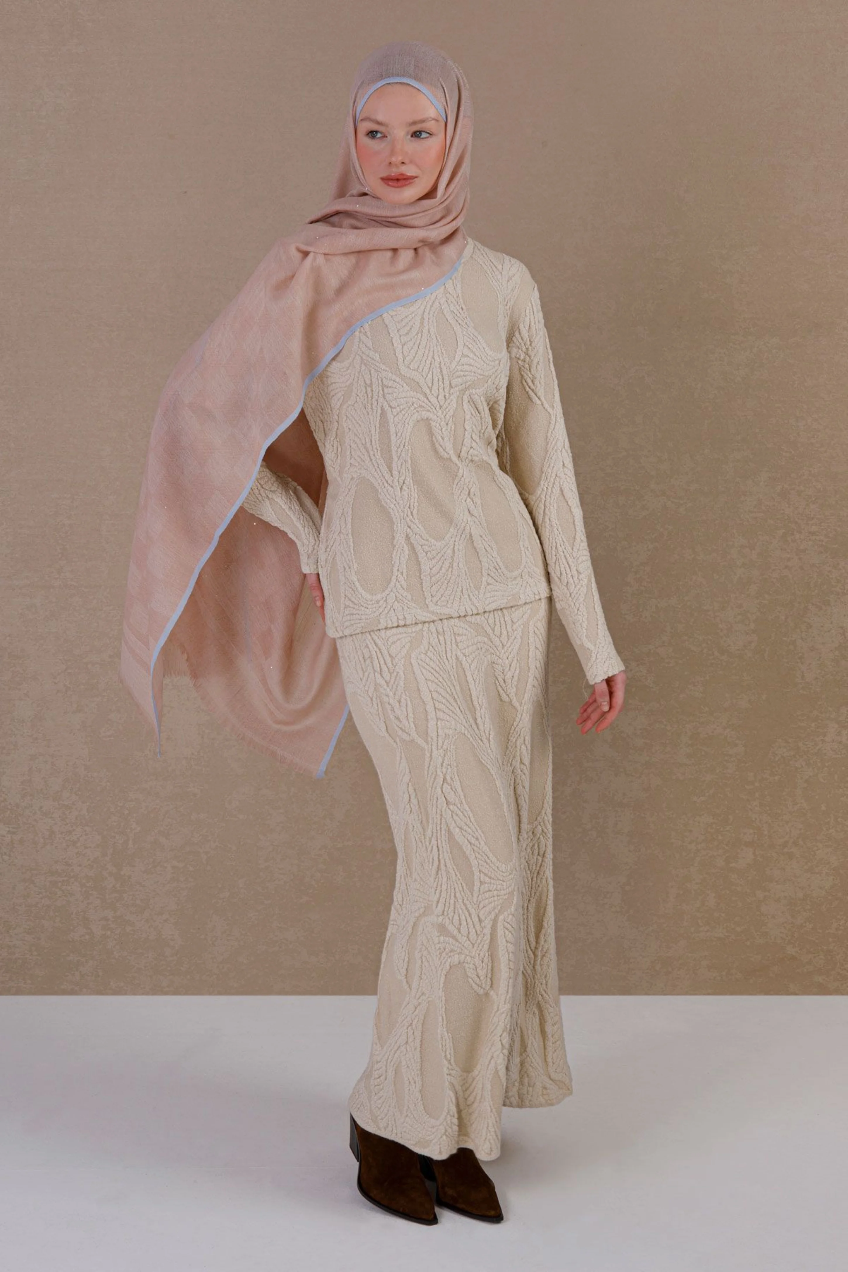 Yün&Kaşmir Şal - Nude Rose