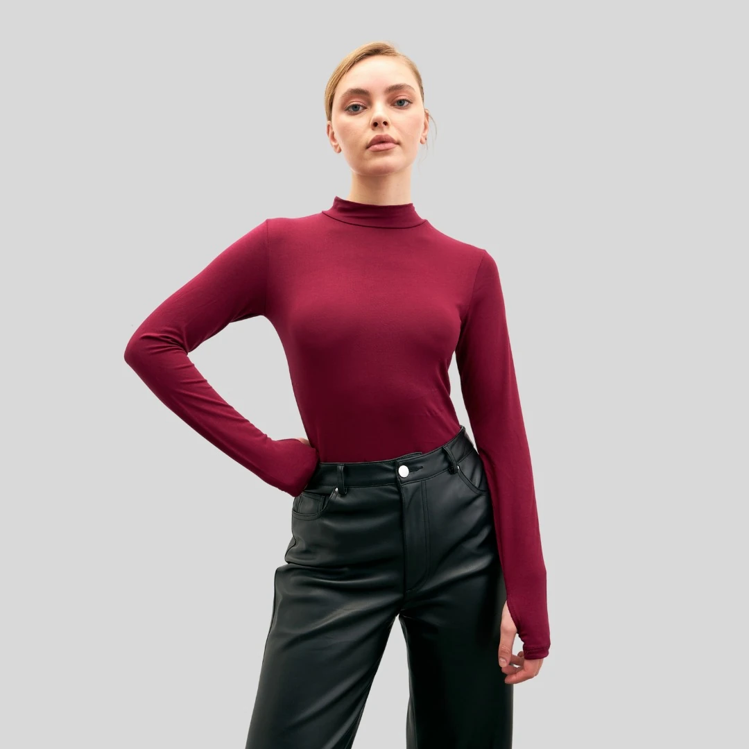 Parmaklı Basıc Body - Bordo