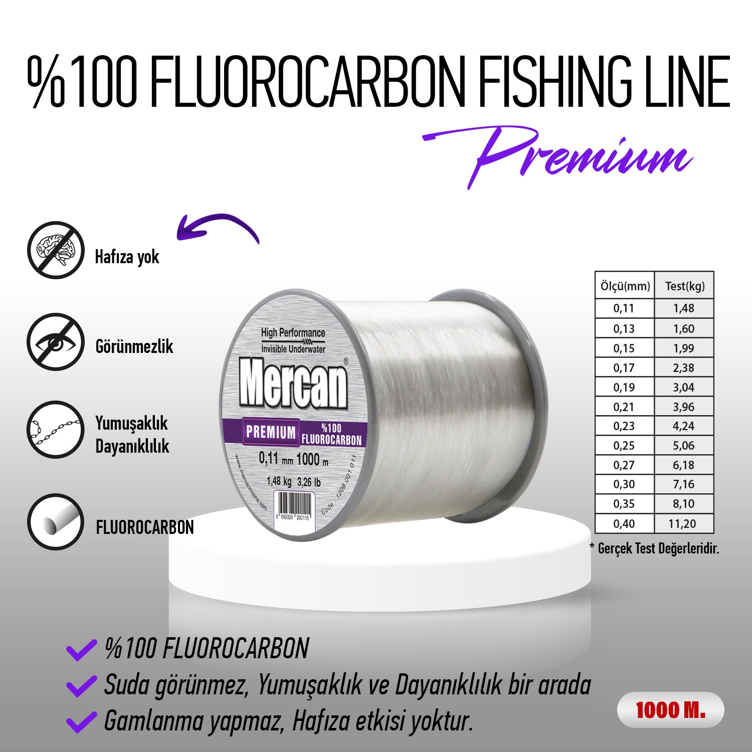 Mercan % 100 Fluorocarbon Premium 1000 m Makara Misina