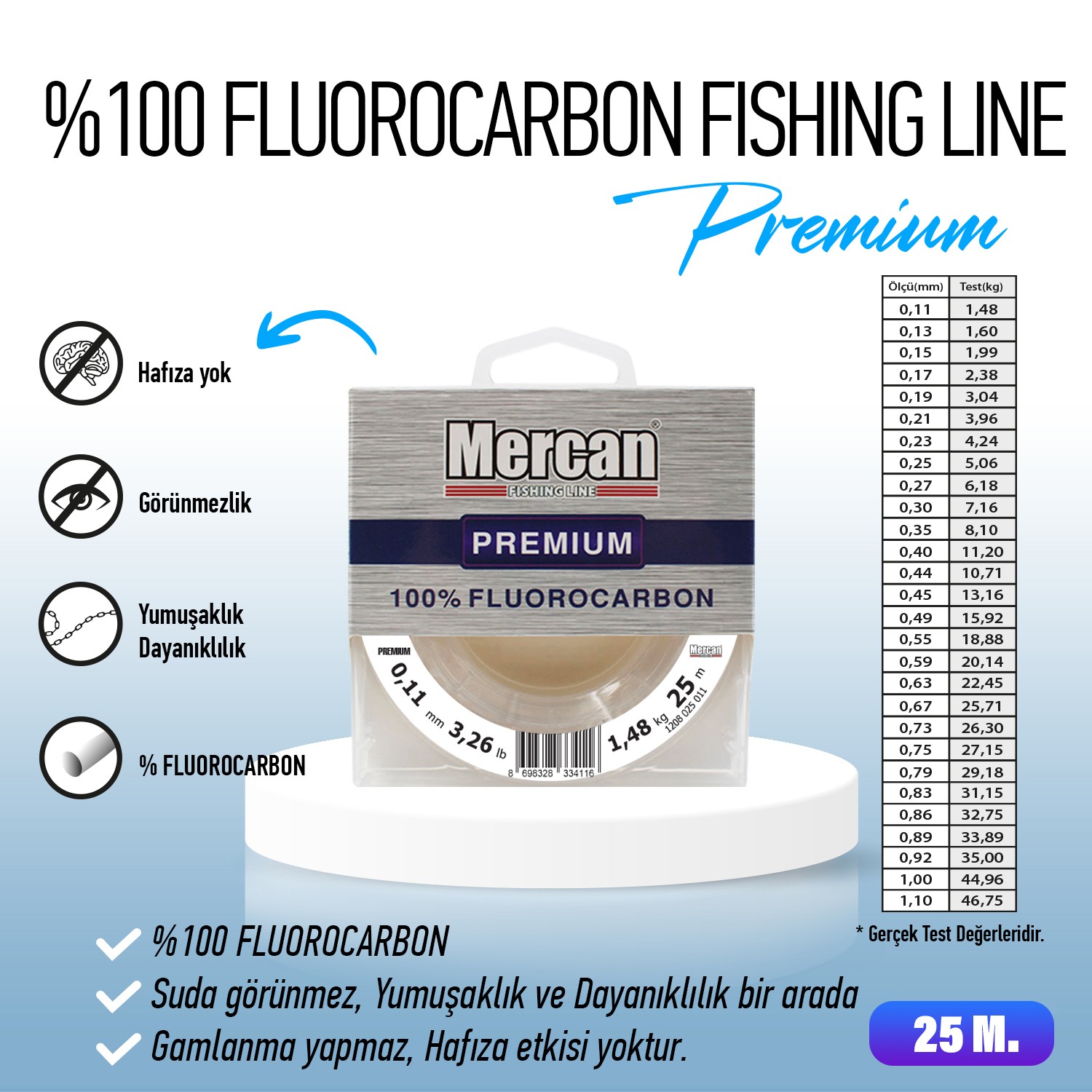 Mercan Fluorocarbon Premium 25 m Makara Misina