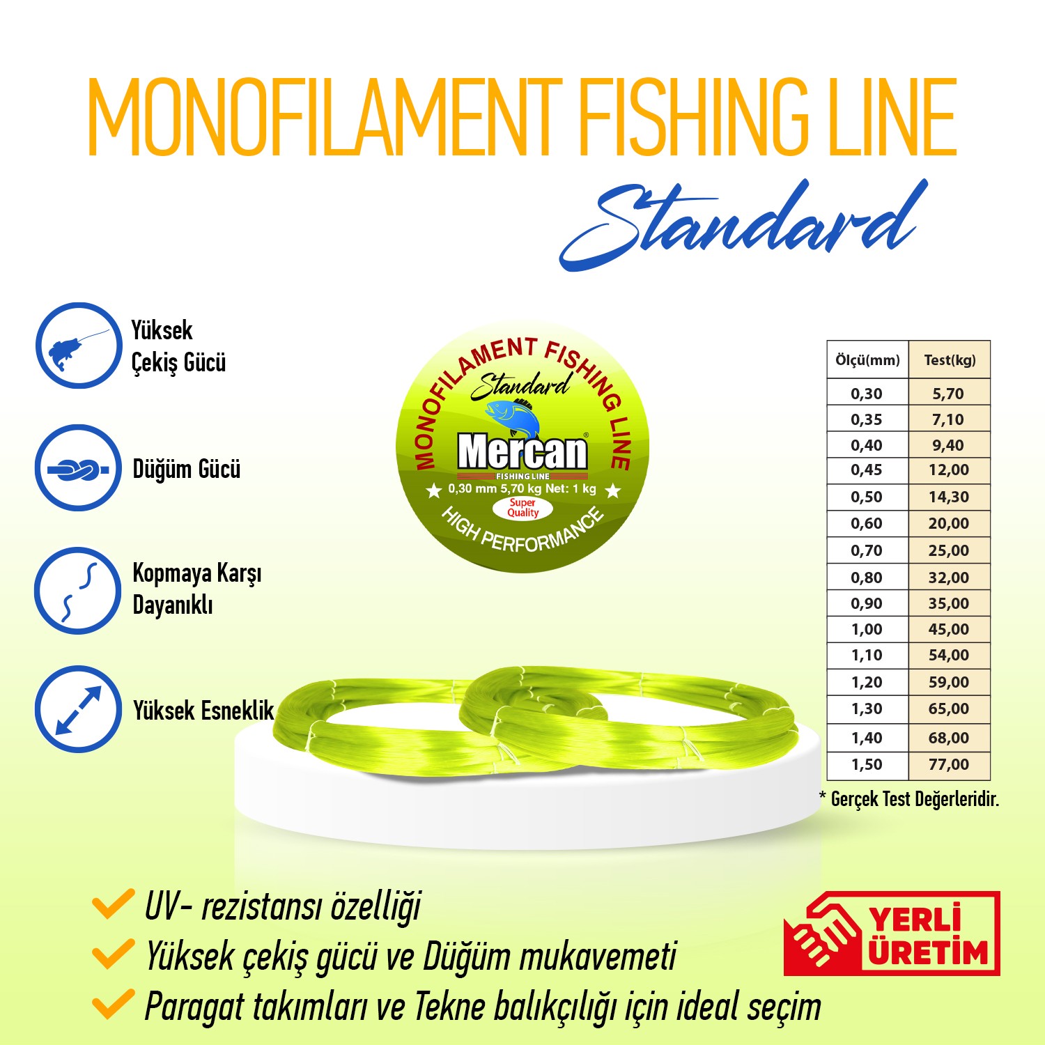 Mercan Standart 1 Kg Çile Misina - Fosforlu Sarı