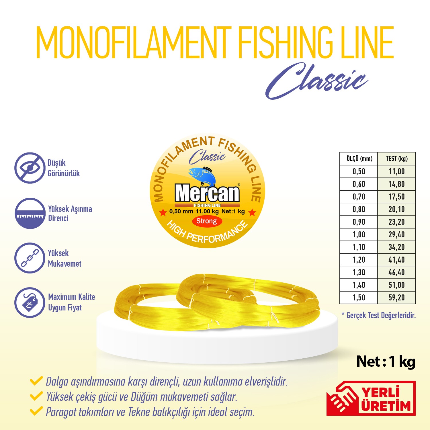 Mercan Classic 1 Kg Çile Misina - Sarı