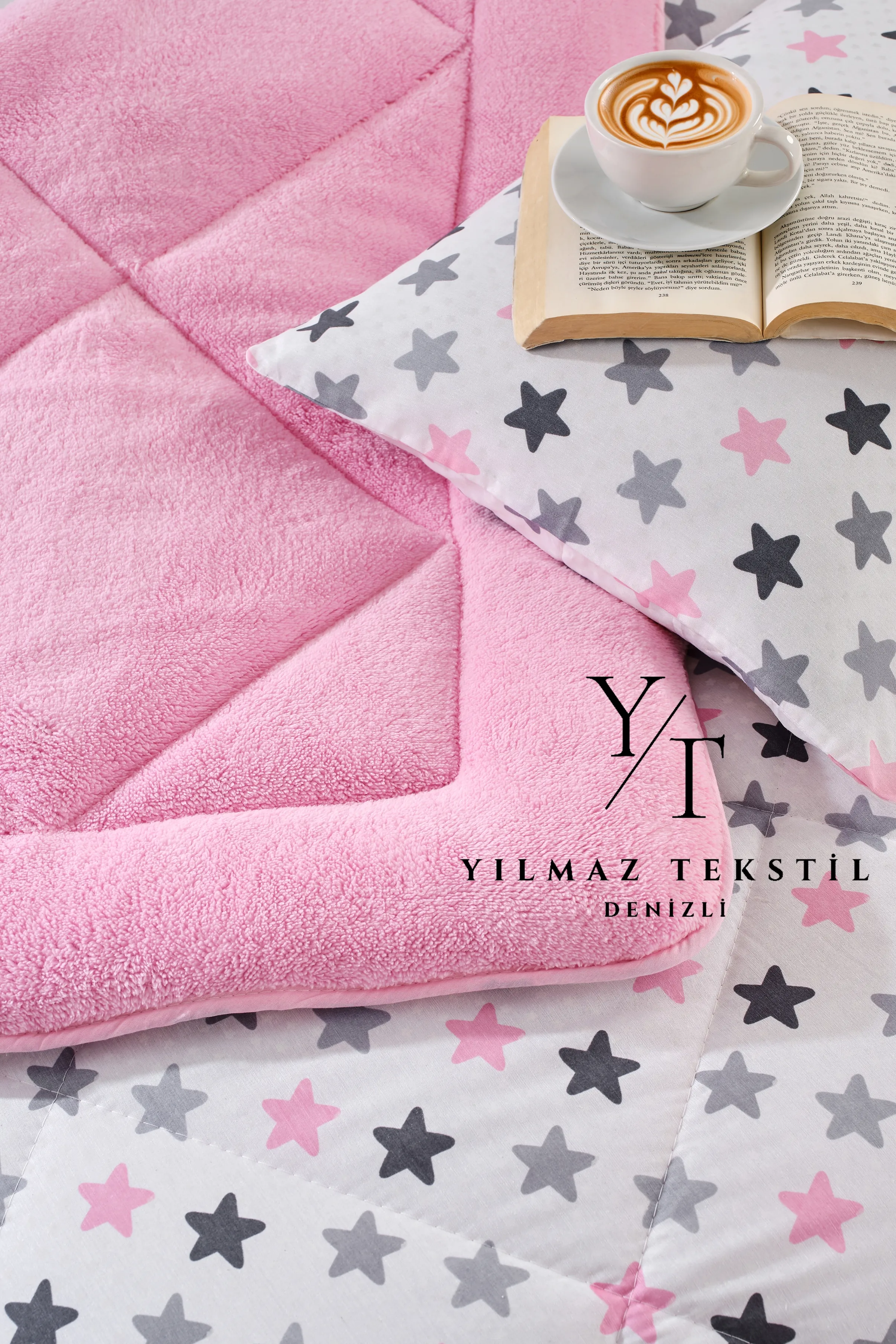 Tek Kişilik Uyku Seti Lastikli Çarşaflı Pembe Yıldız