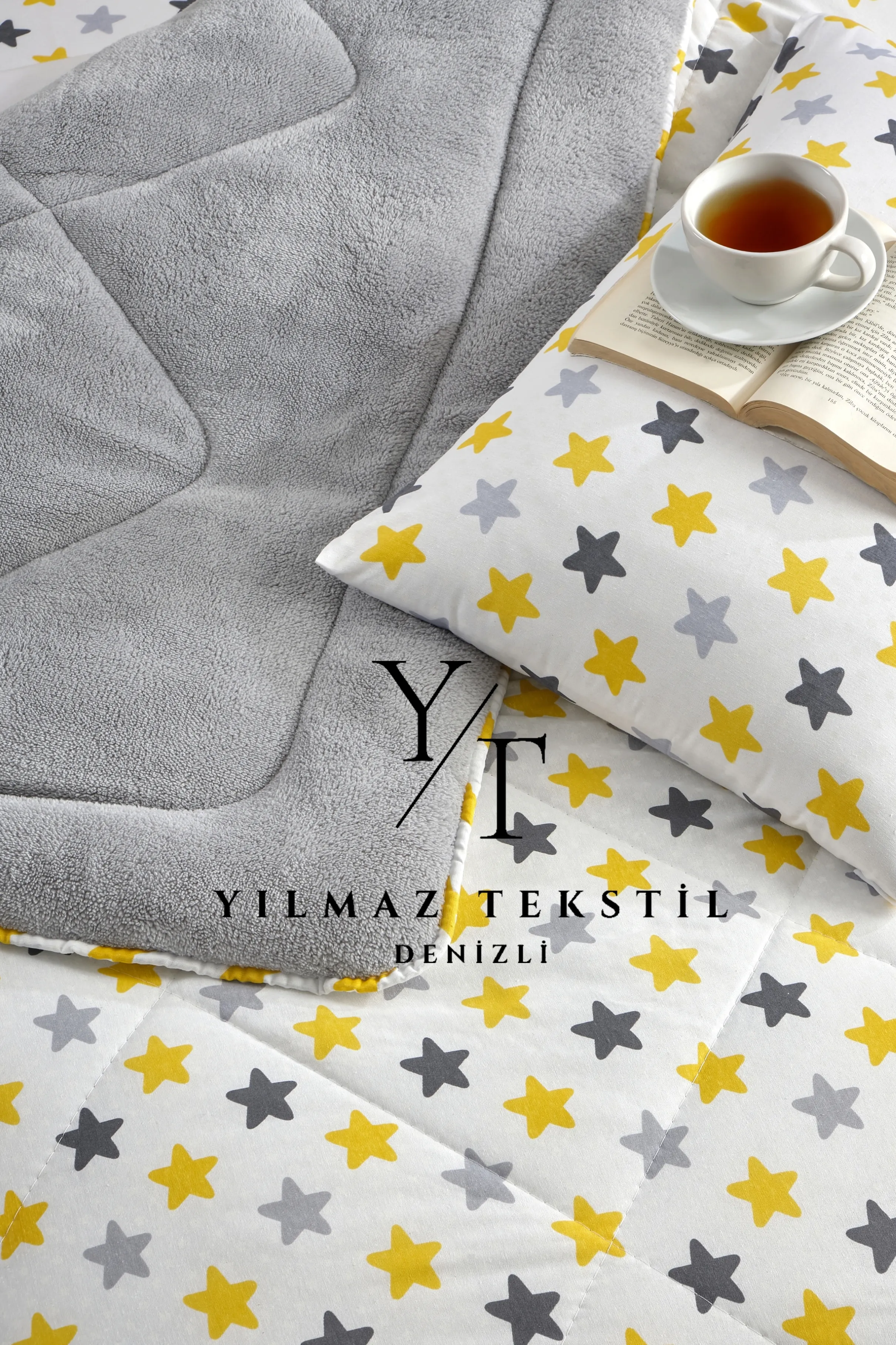 Tek Kişilik Uyku Seti Lastikli Çarşaflı Sarı Yıldız