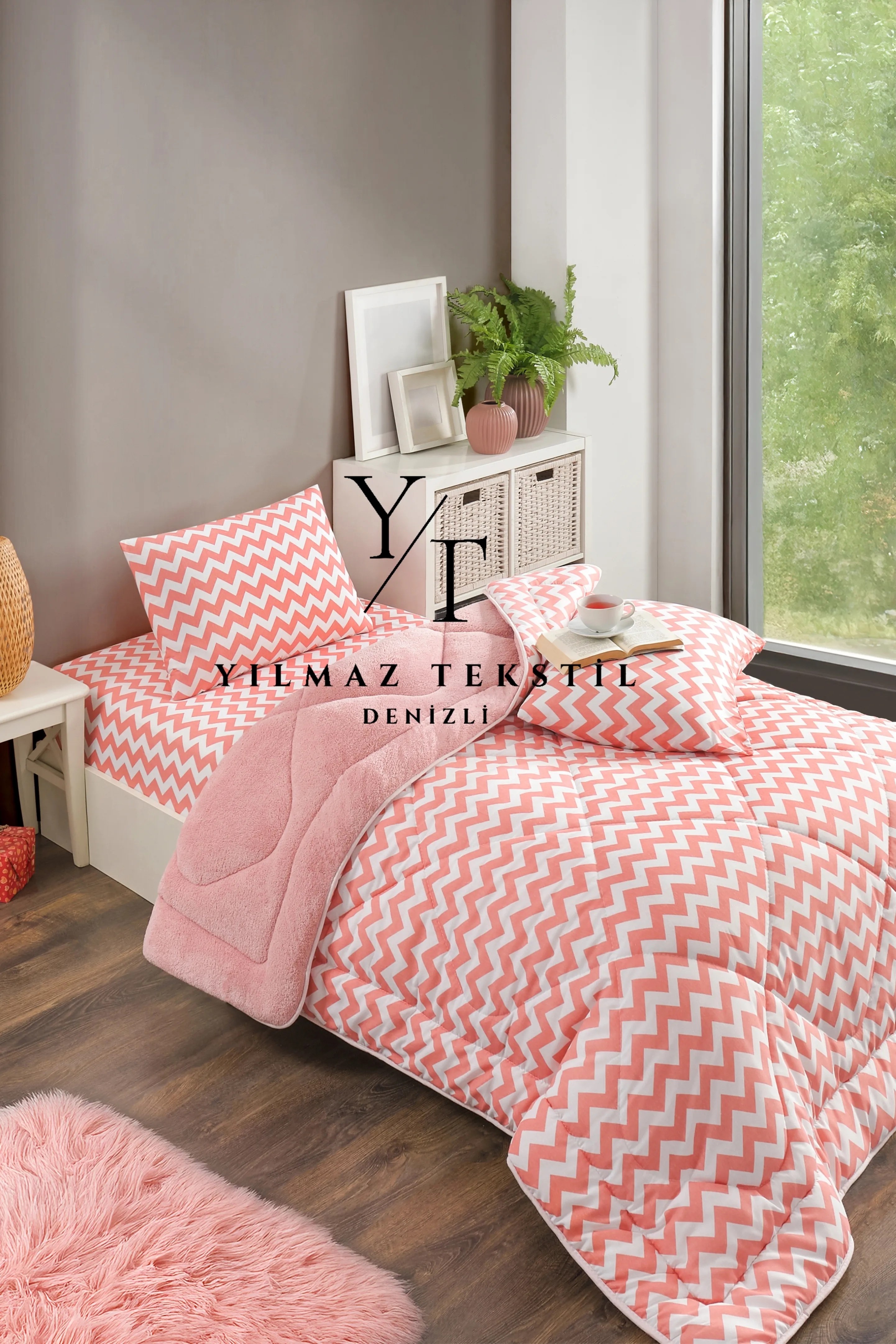 Tek Kişilik Uyku Seti Lastikli Çarşaflı Zigzag