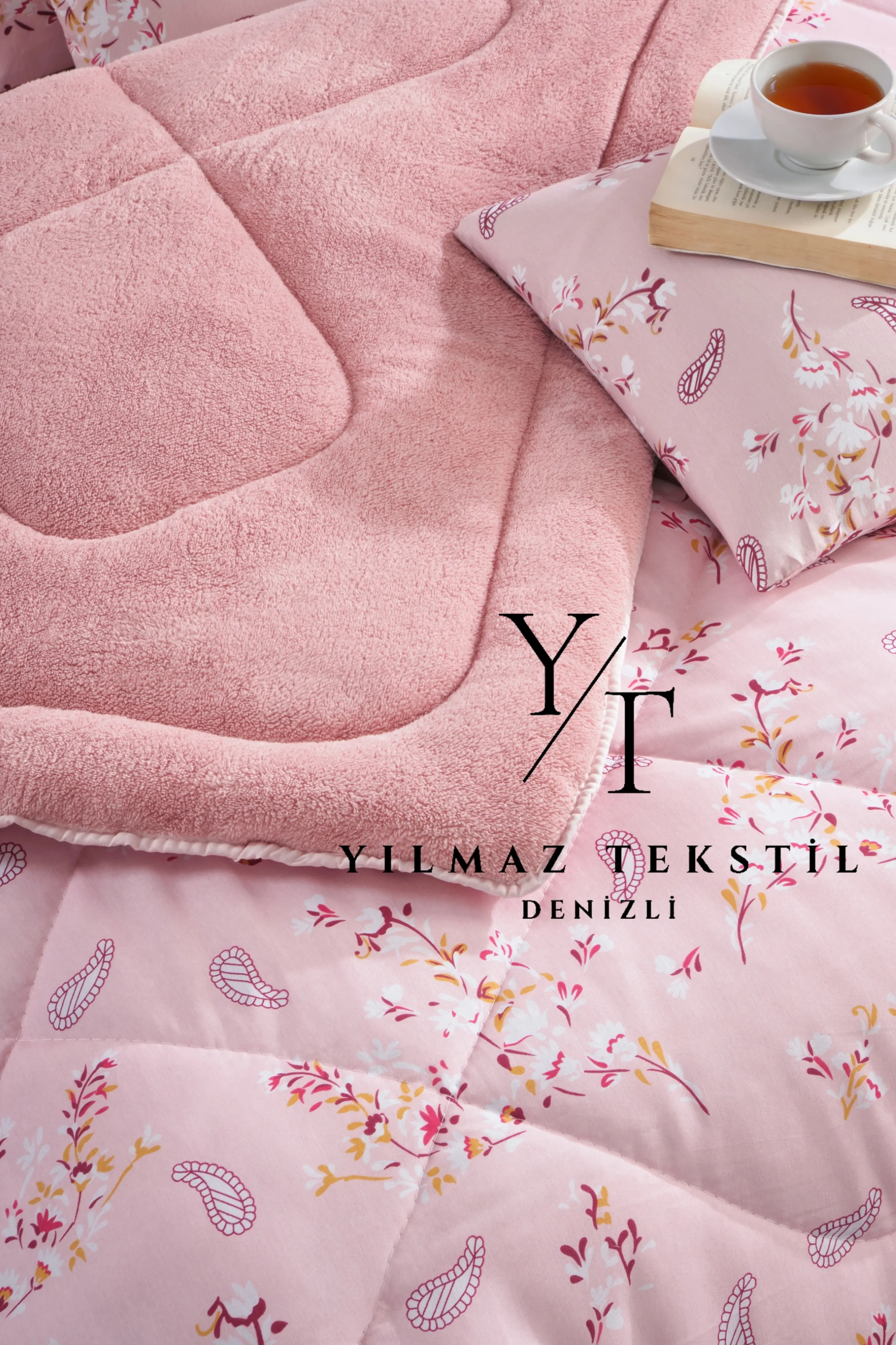 Çift Kişilik Yorgan Yastık Kılıfı Pudra Etnik