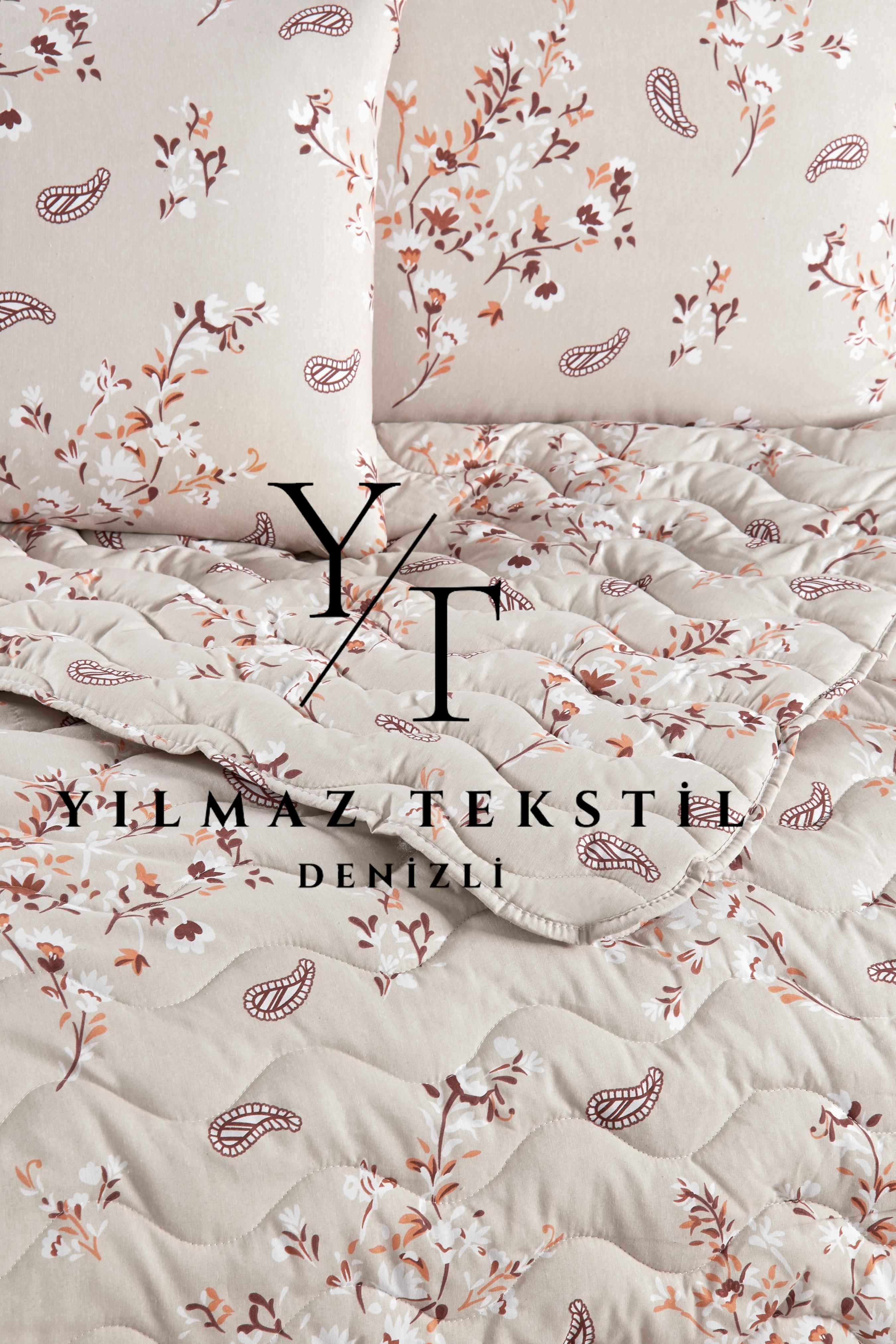 Çift Kişilik Yatak Örtüsü 200x220 | 2 Adet Yastık Kılıfı 50x70 | Bej | Çantalı