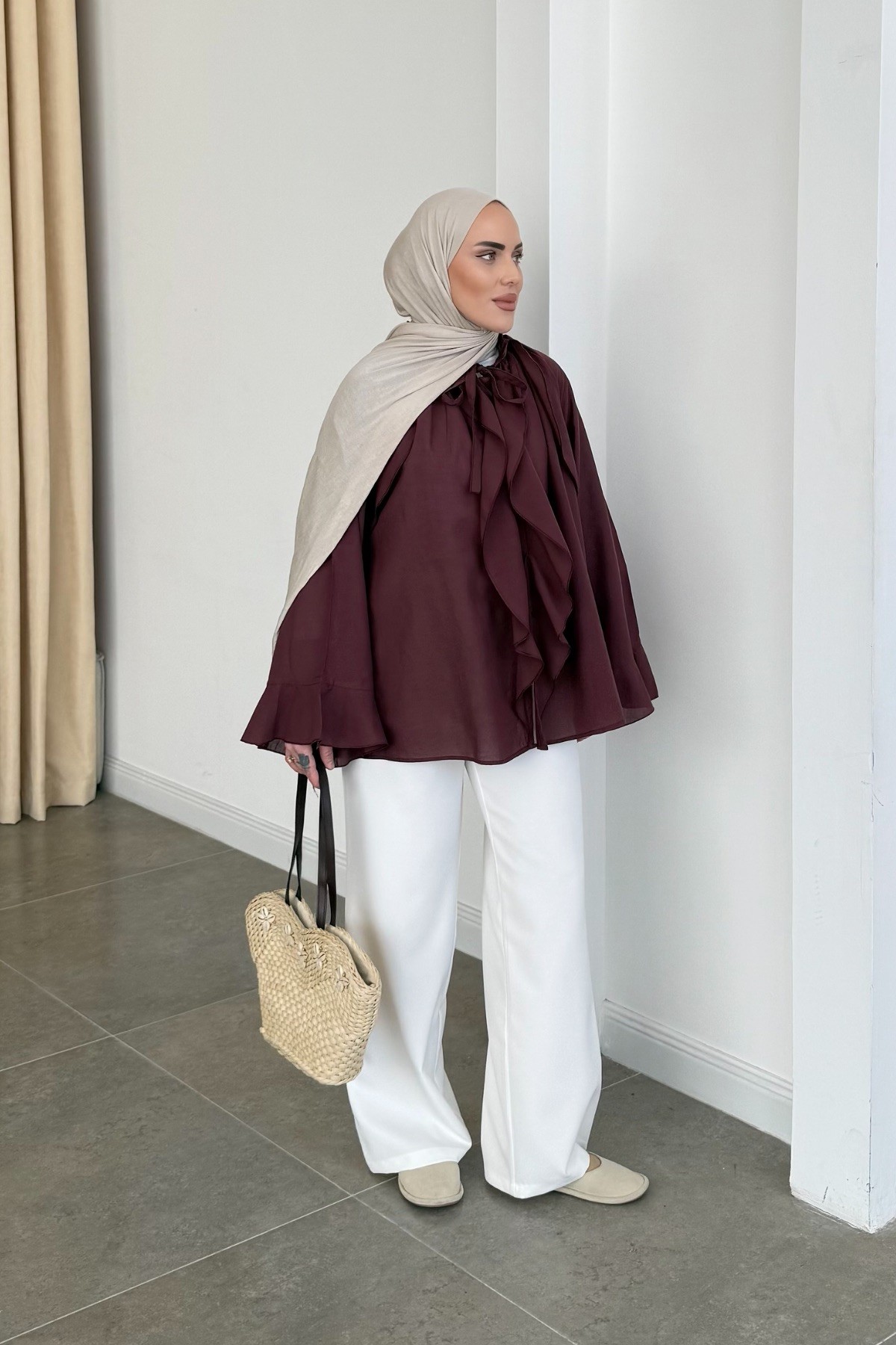 HM Model Fırfırlı Gömlek Bordo