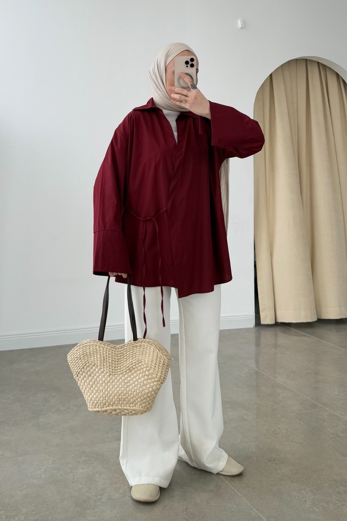 Pinterest Soft Bağlamalı Gömlek Bordo