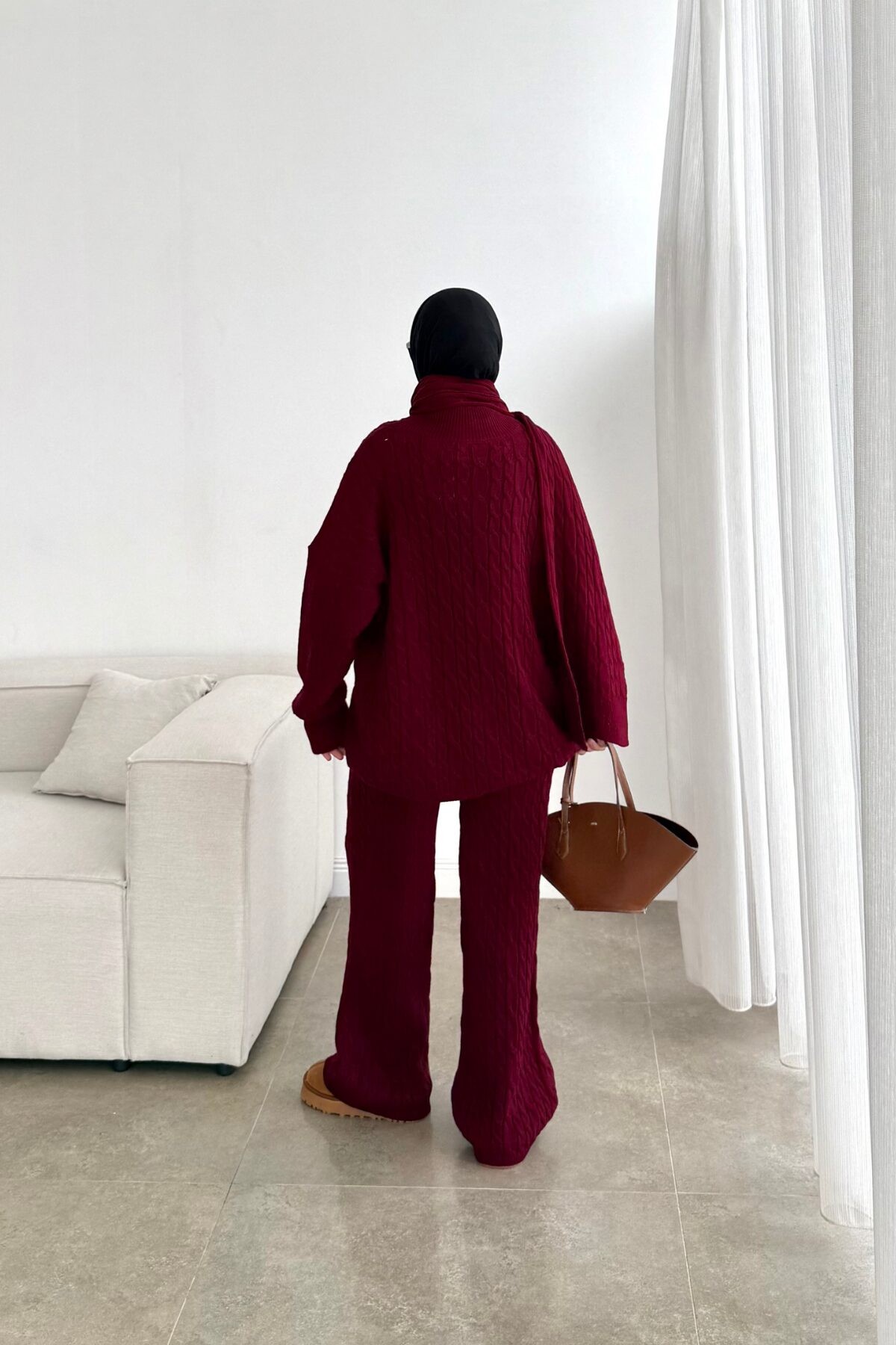 NUU Örgülü Pinterest Atkılı Takım Bordo