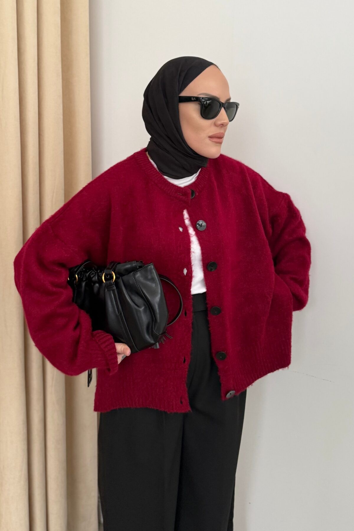 Massimo Model Oversize Hırka Bordo