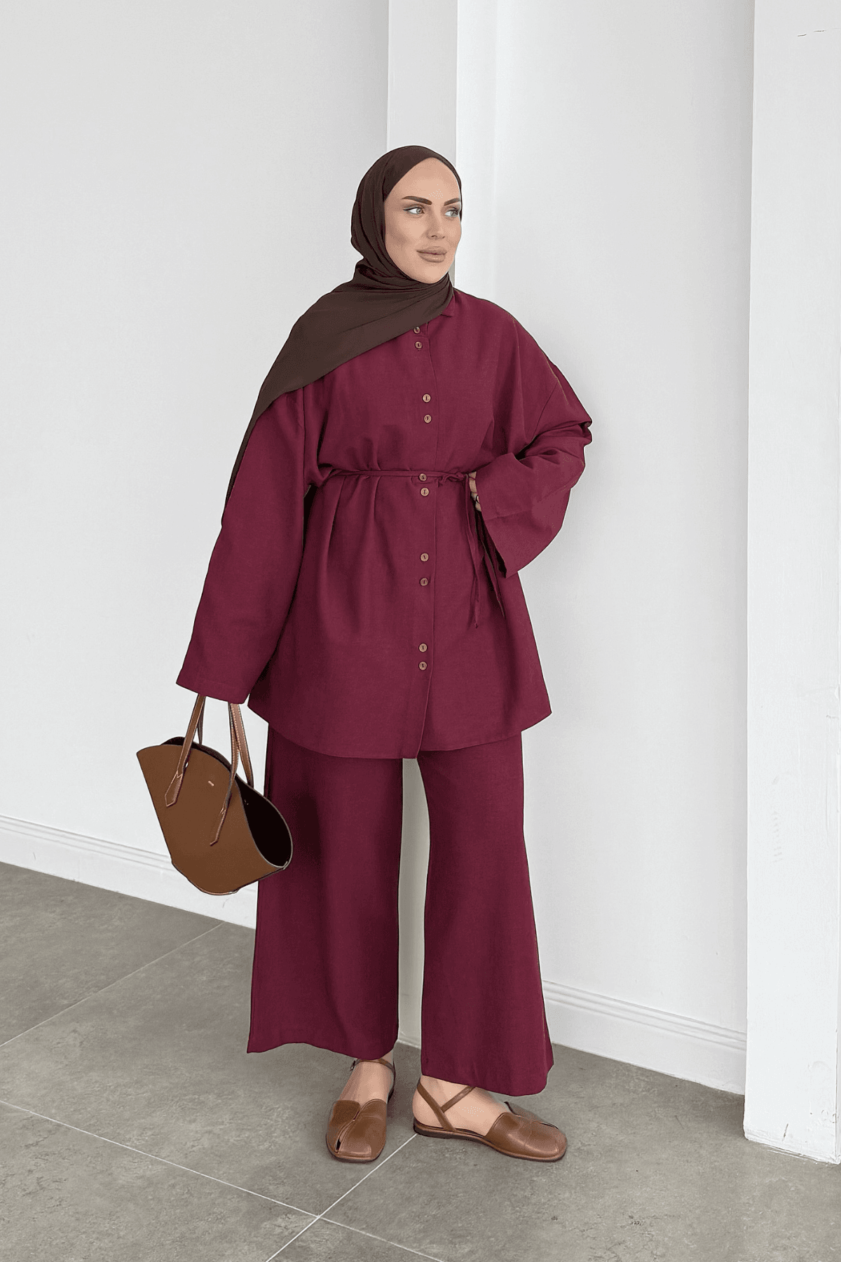 Bohem Premium Keten Takım Bordo