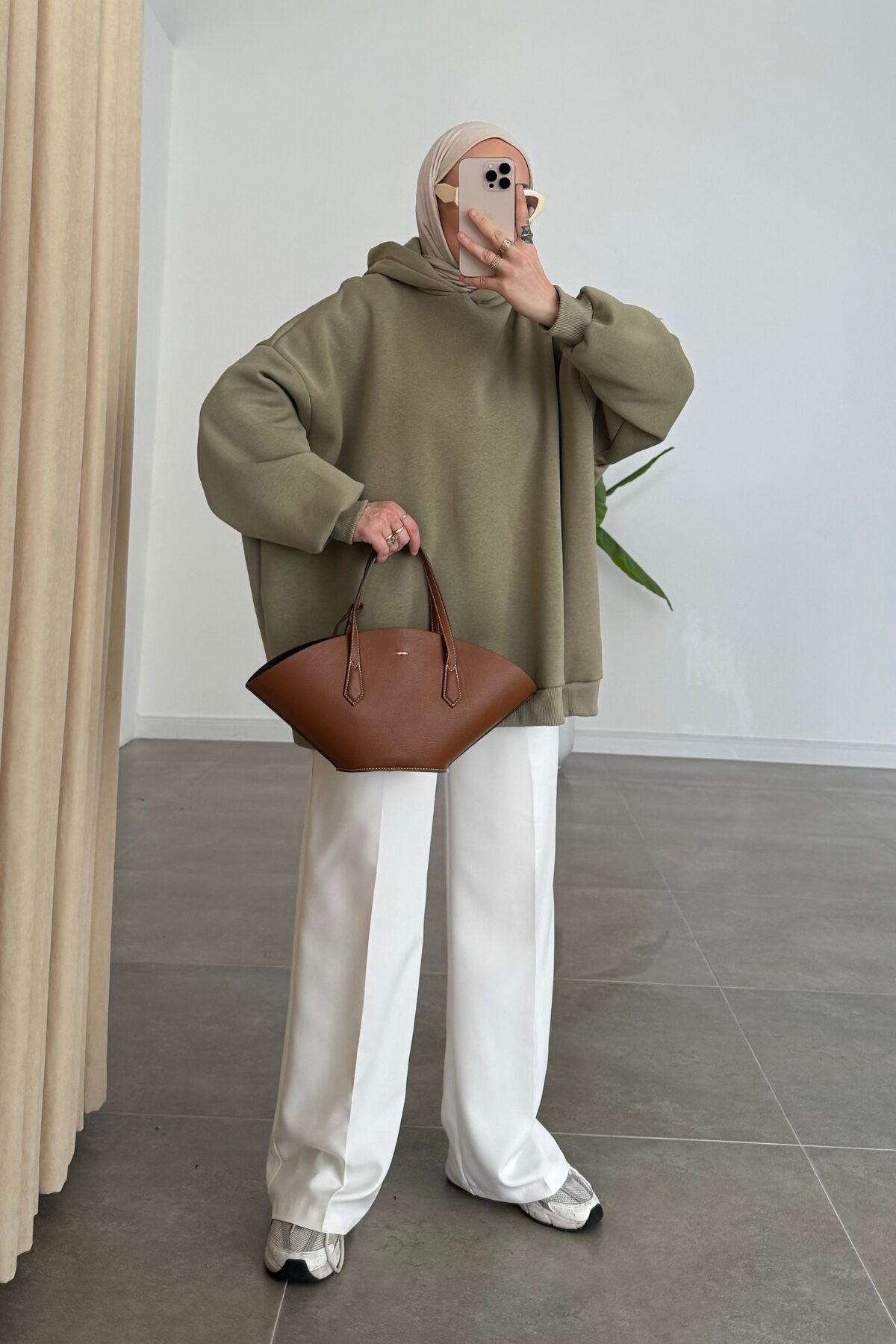 Oversize Üç İplik Sweat Haki