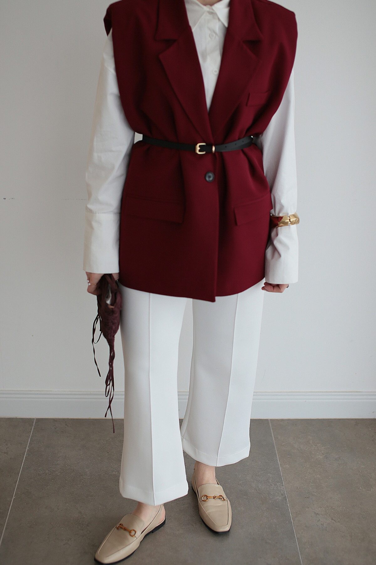 Pinterest Kemerli Blazer Yelek Bordo