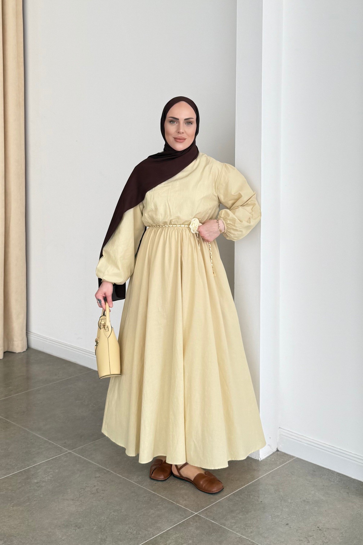 Sarah Premium Vual Elbise Sarı