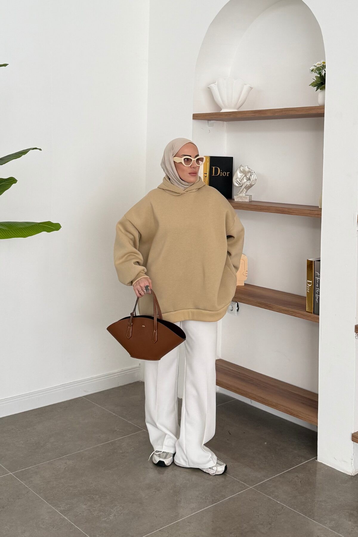 Oversize Üç İplik Sweat Sütlü Kahve