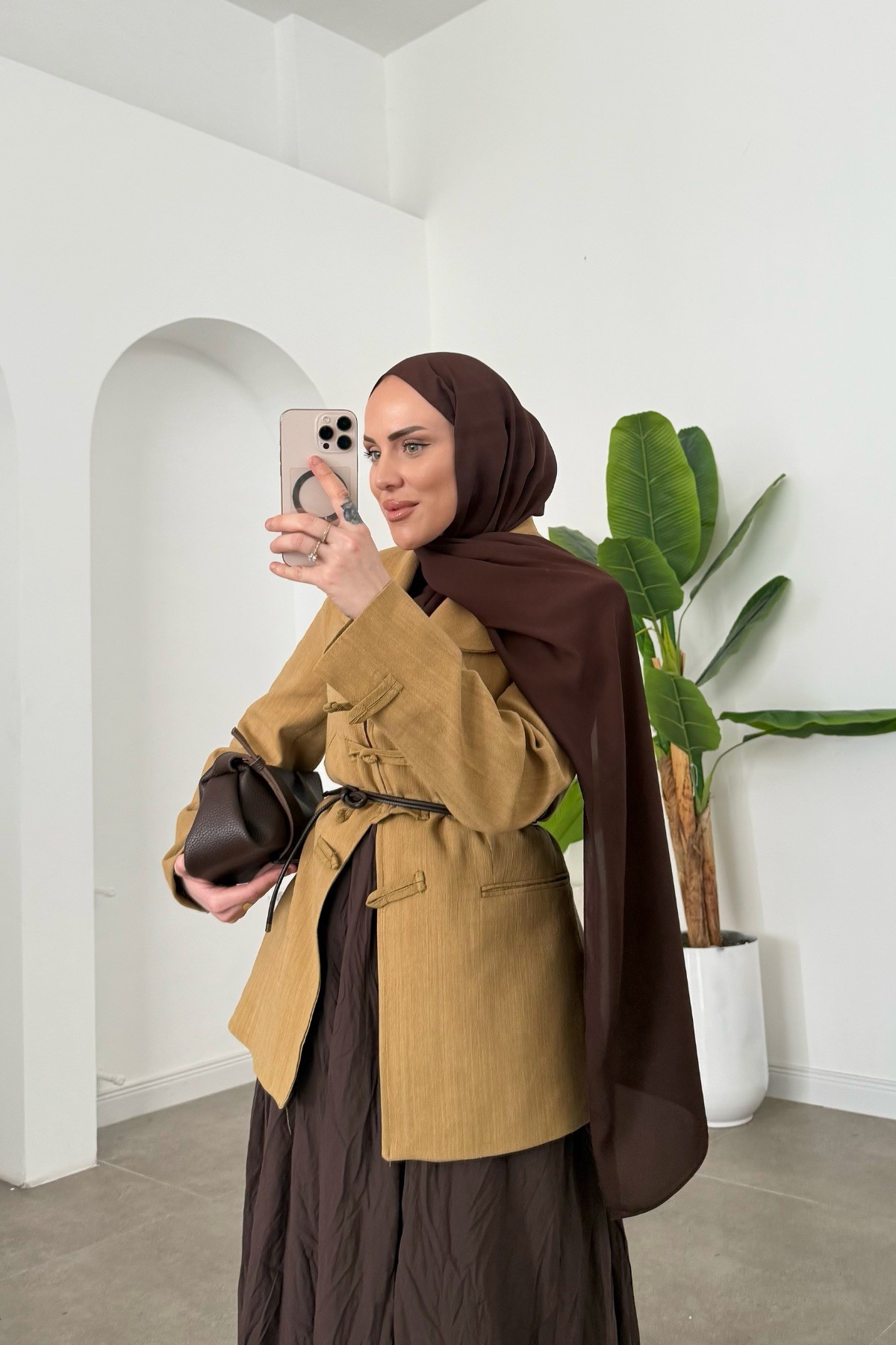 Tasarım Geniş Yaka Blazer Hardal