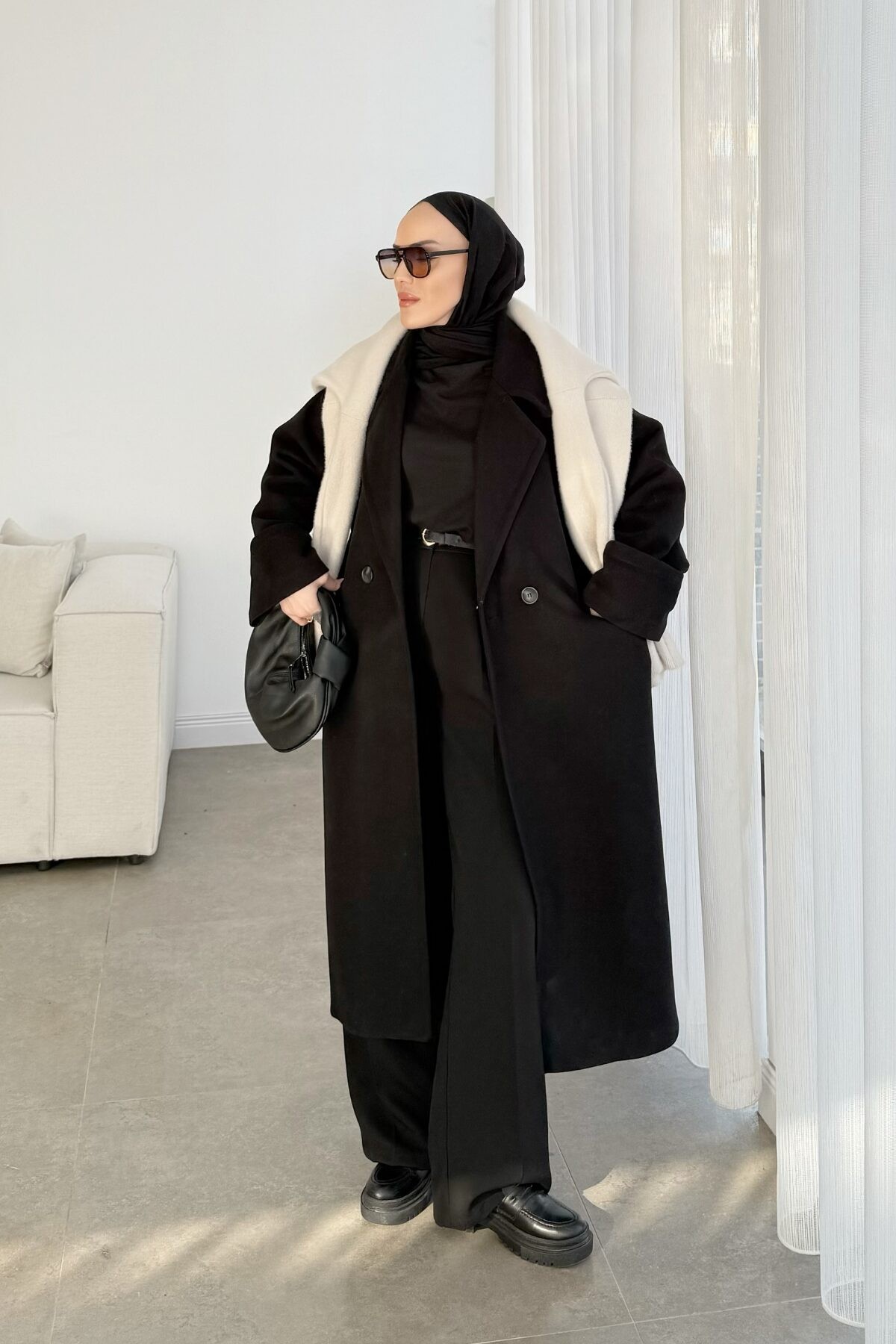 Lüks Kaşe Kaban Siyah
