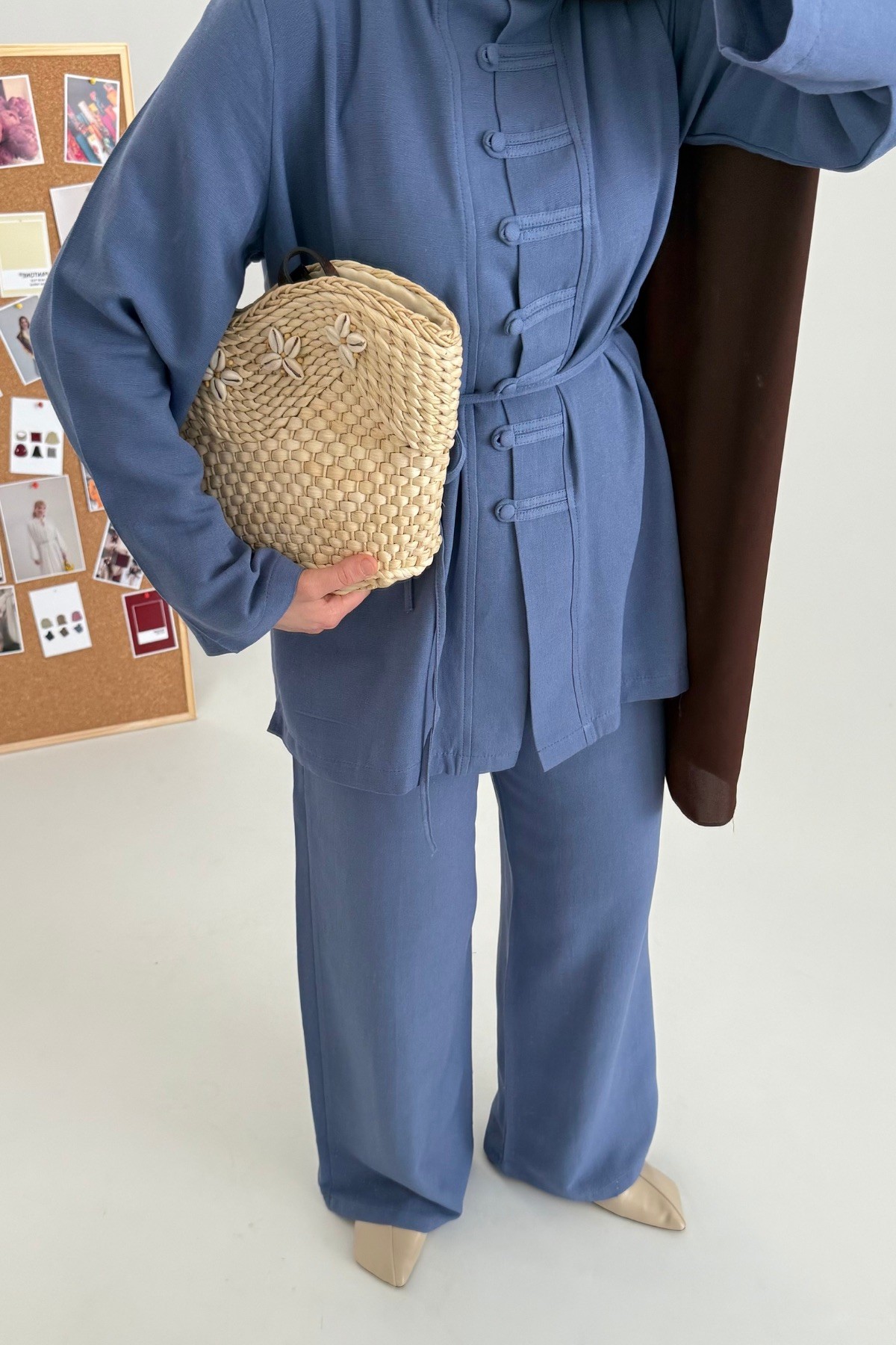 Linen Natural Keten Takım İndigo 