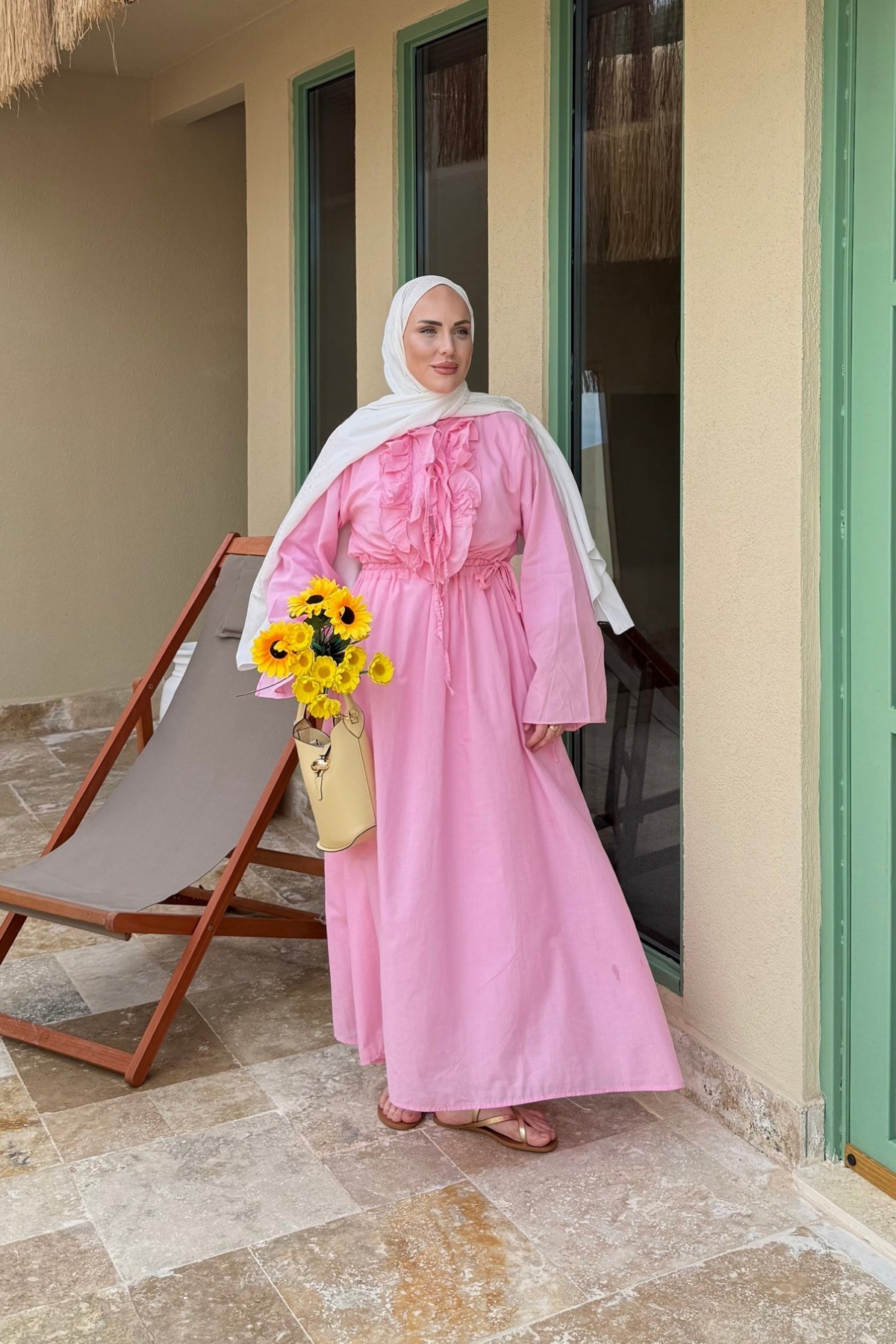 Hm Model Fırfırlı Elbise Pembe 