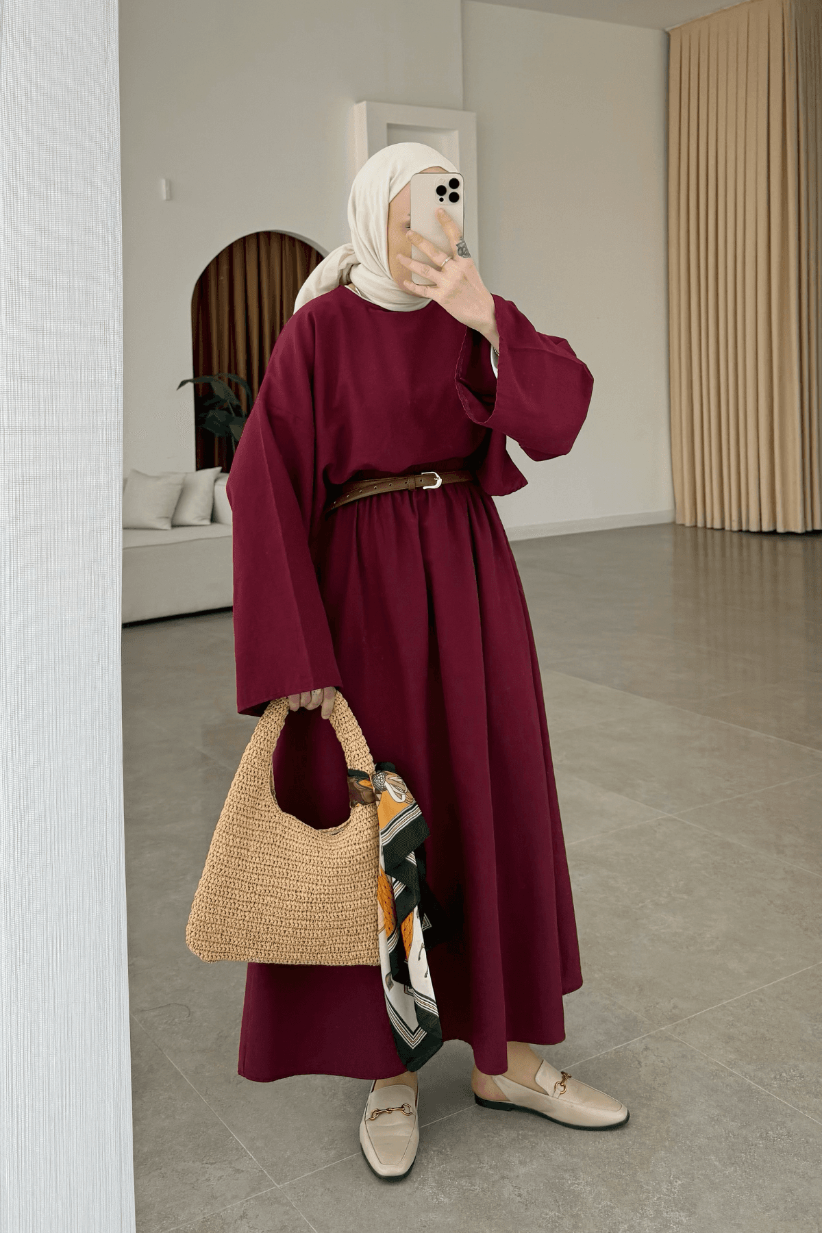 Keten Crop Etek Takım Bordo