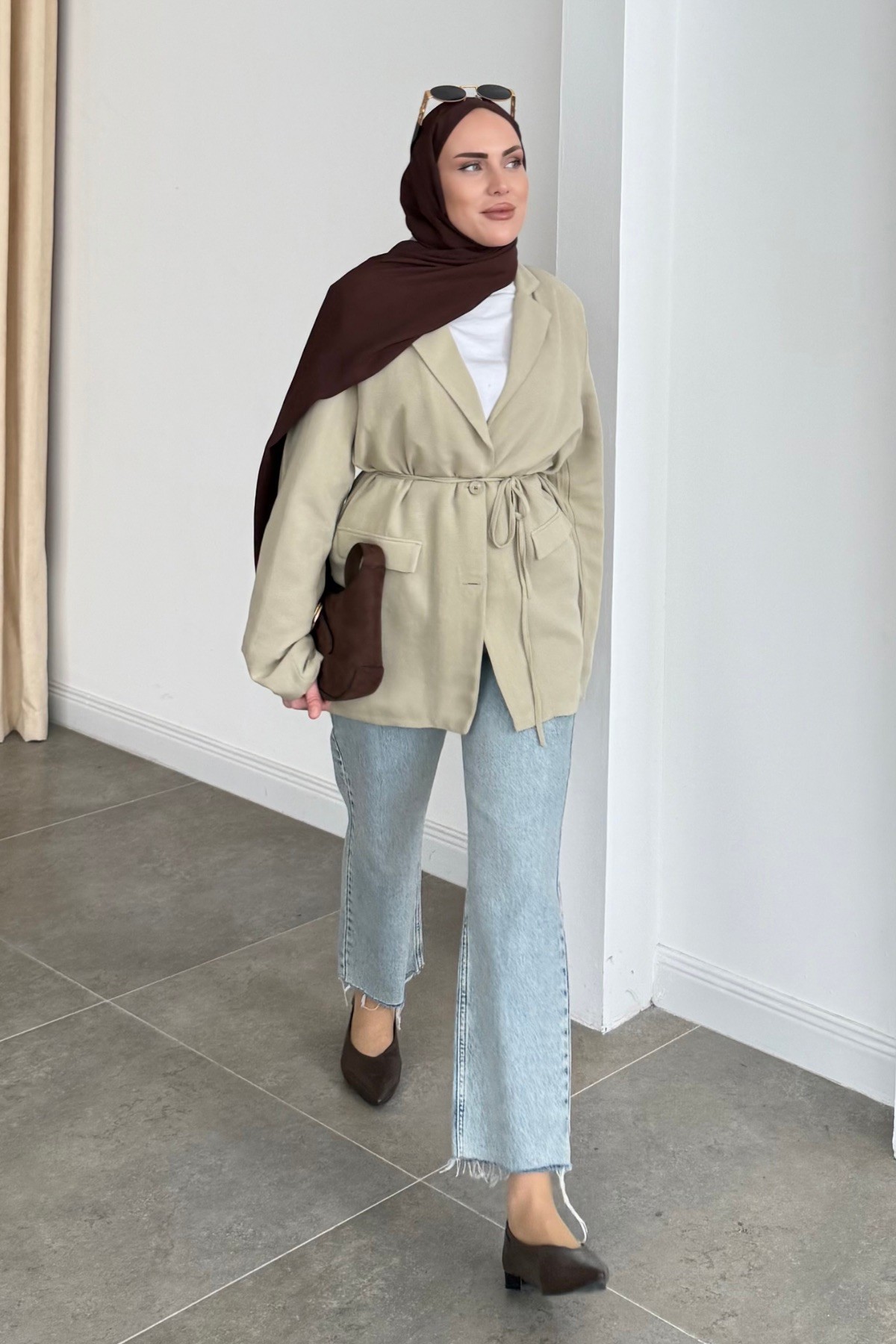 Vera Keten Kemerli Blazer Soft Yeşil