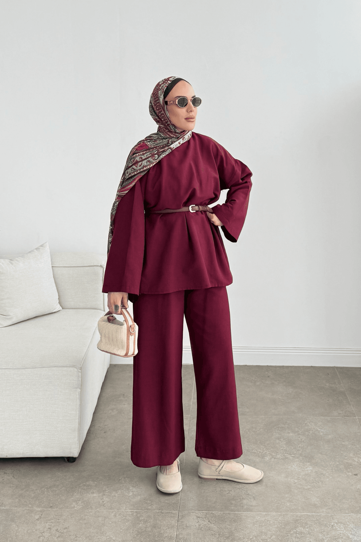 Basic Premium Keten Takım Bordo