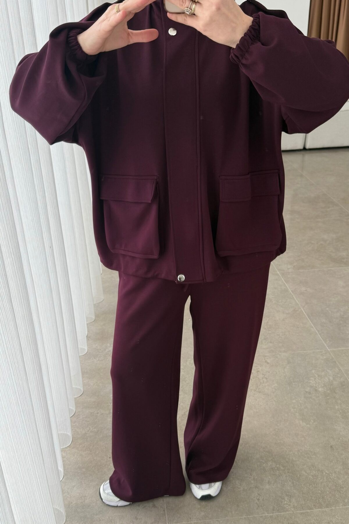 Oysh. Bomber Ceket Takım Bordo
