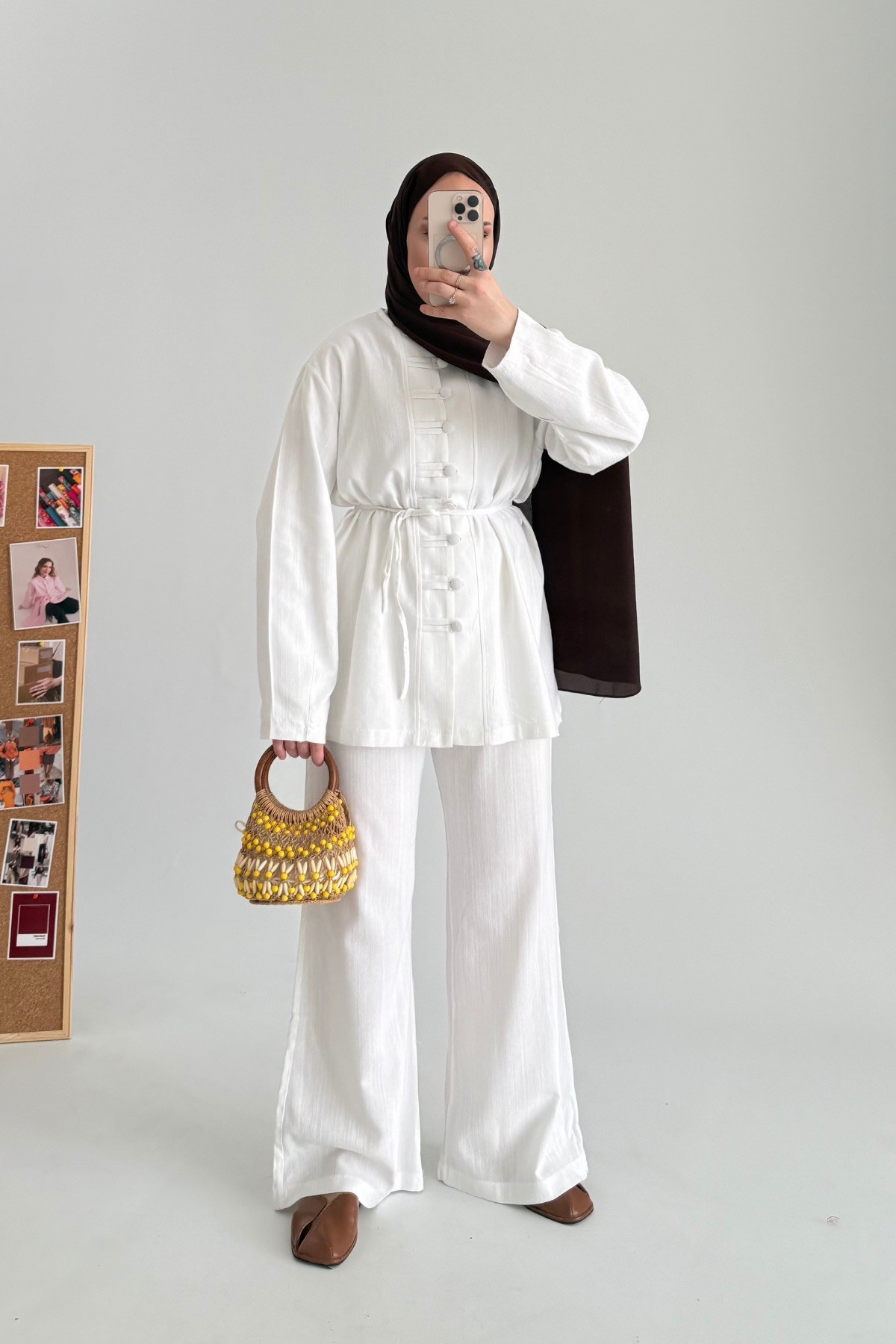 Linen Natural Keten Takım Beyaz
