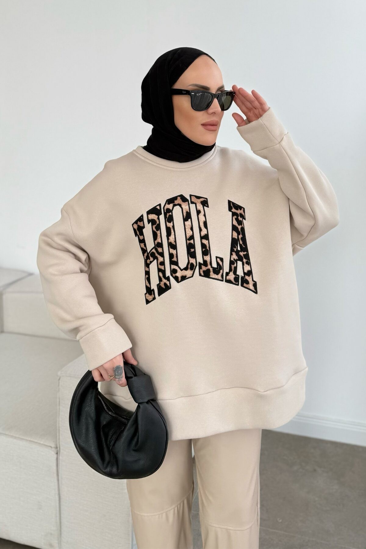 Hola Üç İplik Sweat Bej