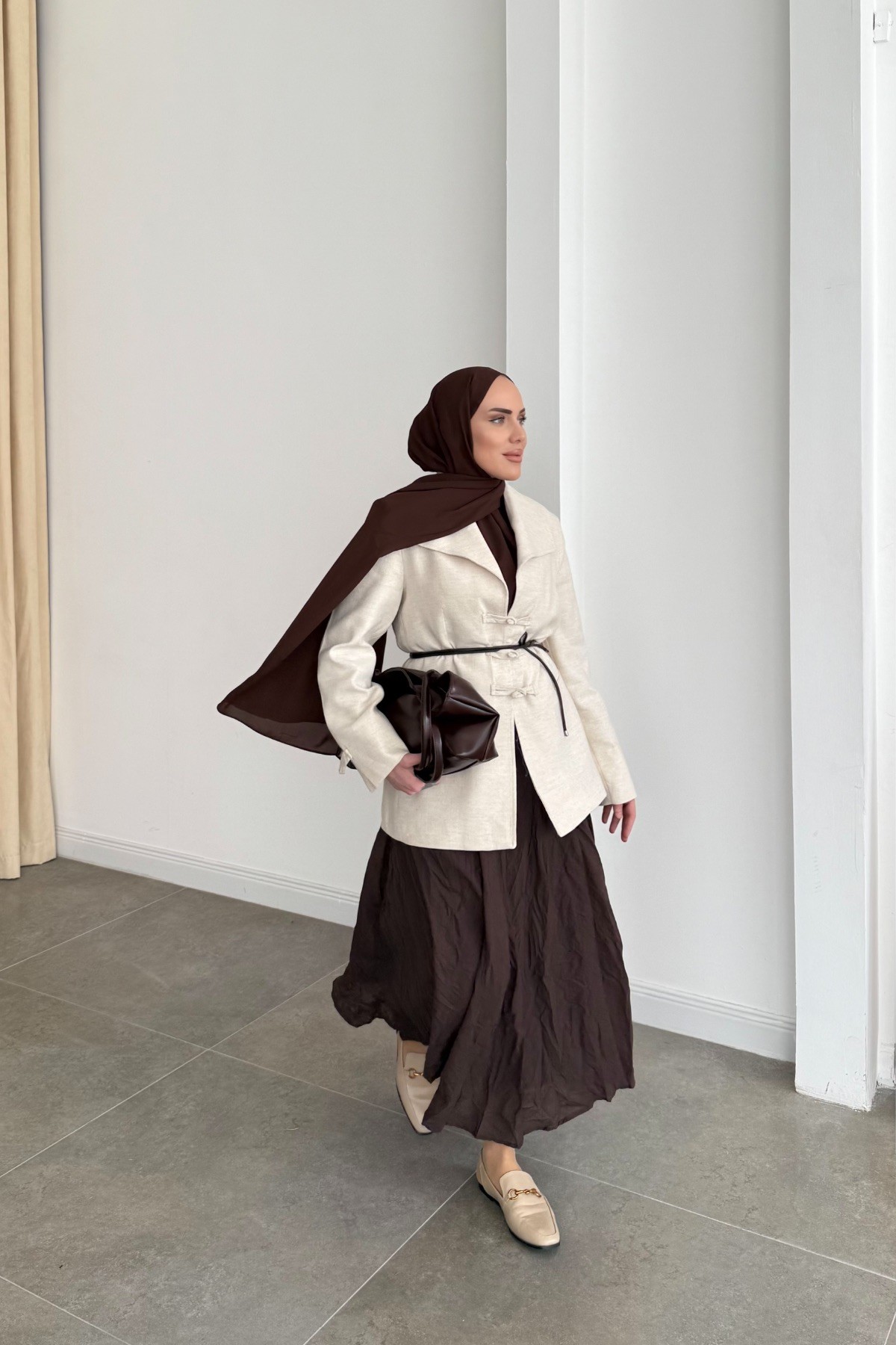 Tasarım Geniş Yaka Blazer Natural