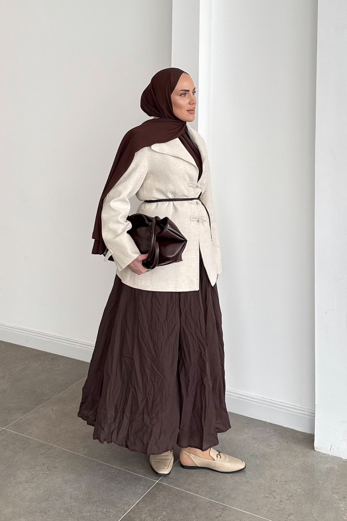 Tasarım Geniş Yaka Blazer Natural