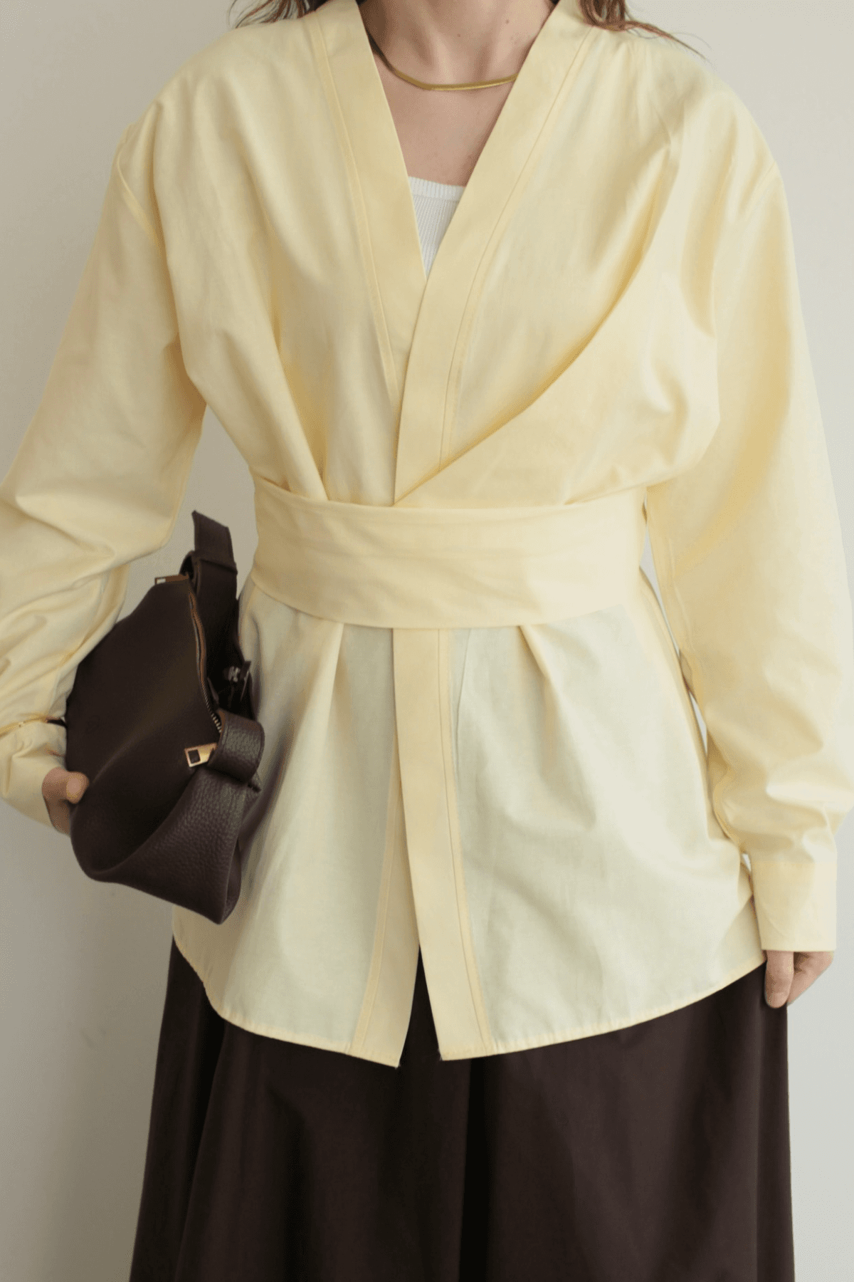 Premium Bağlamalı Kimono Gömlek Sarı