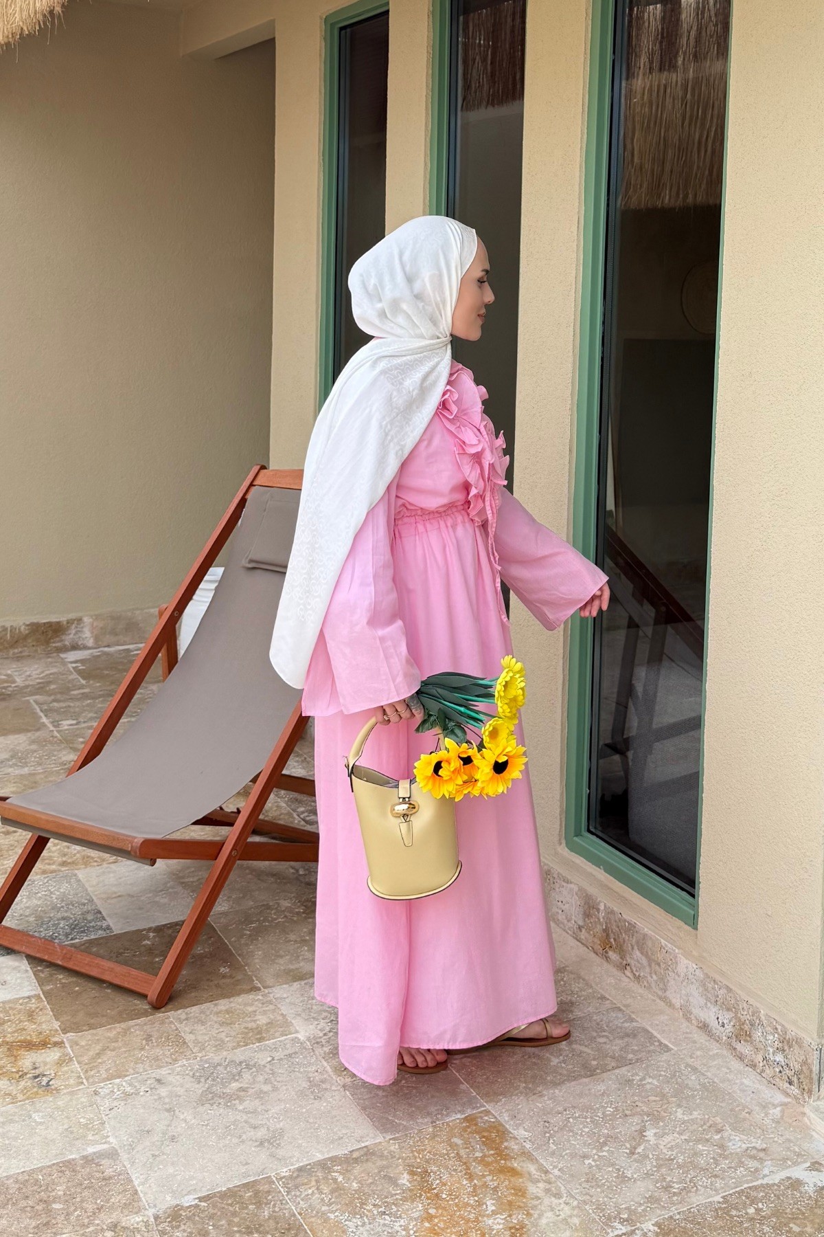 Hm Model Fırfırlı Elbise Pembe 
