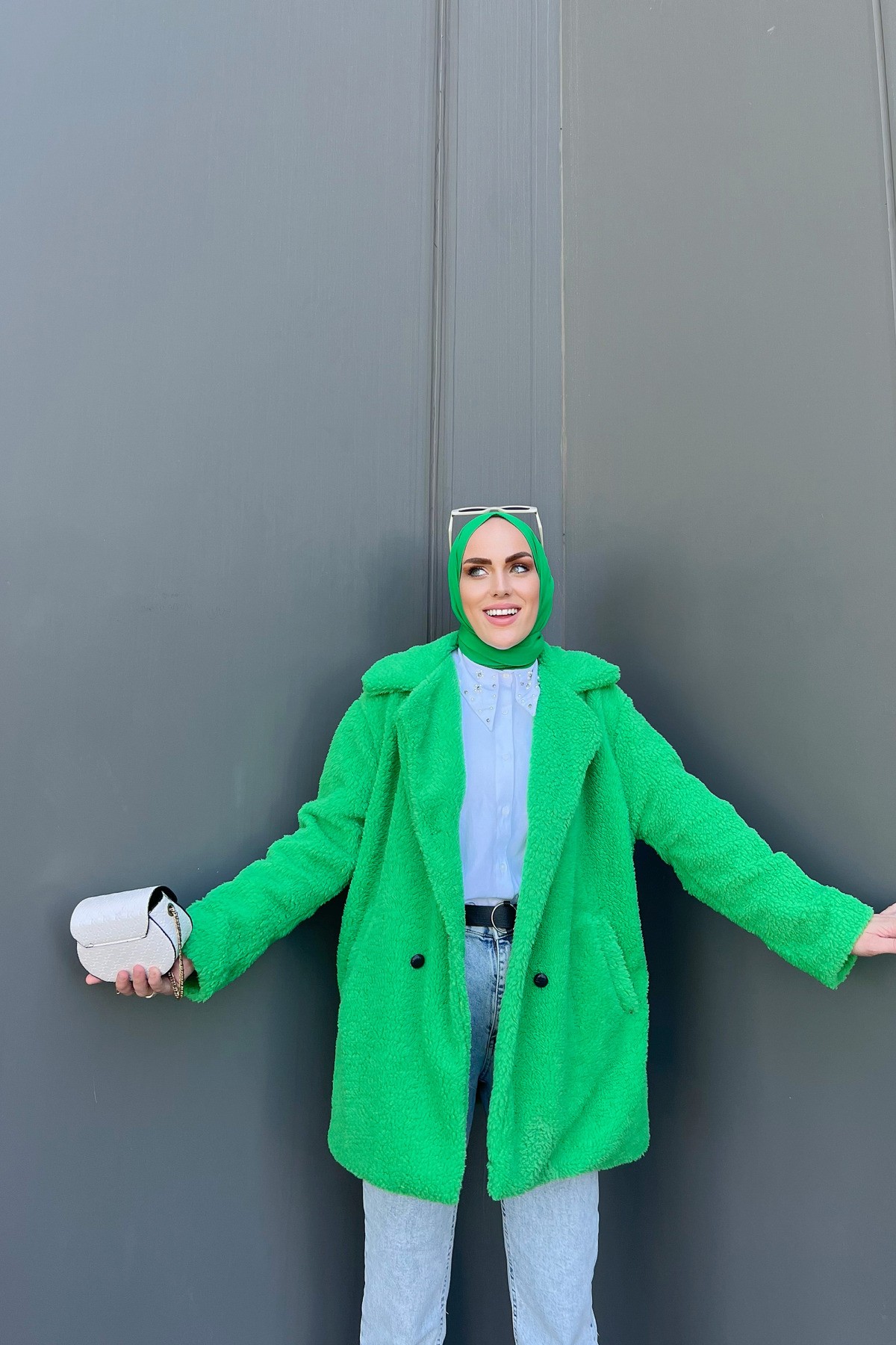 Peluş Mont - Yeşil
