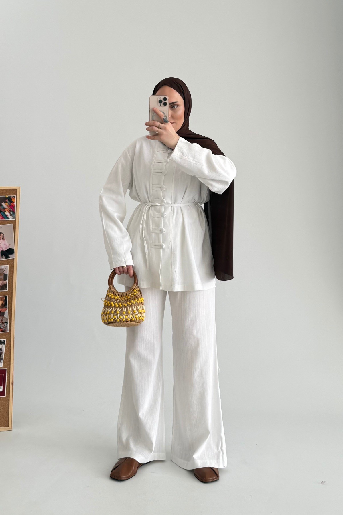 Linen Natural Keten Takım Beyaz