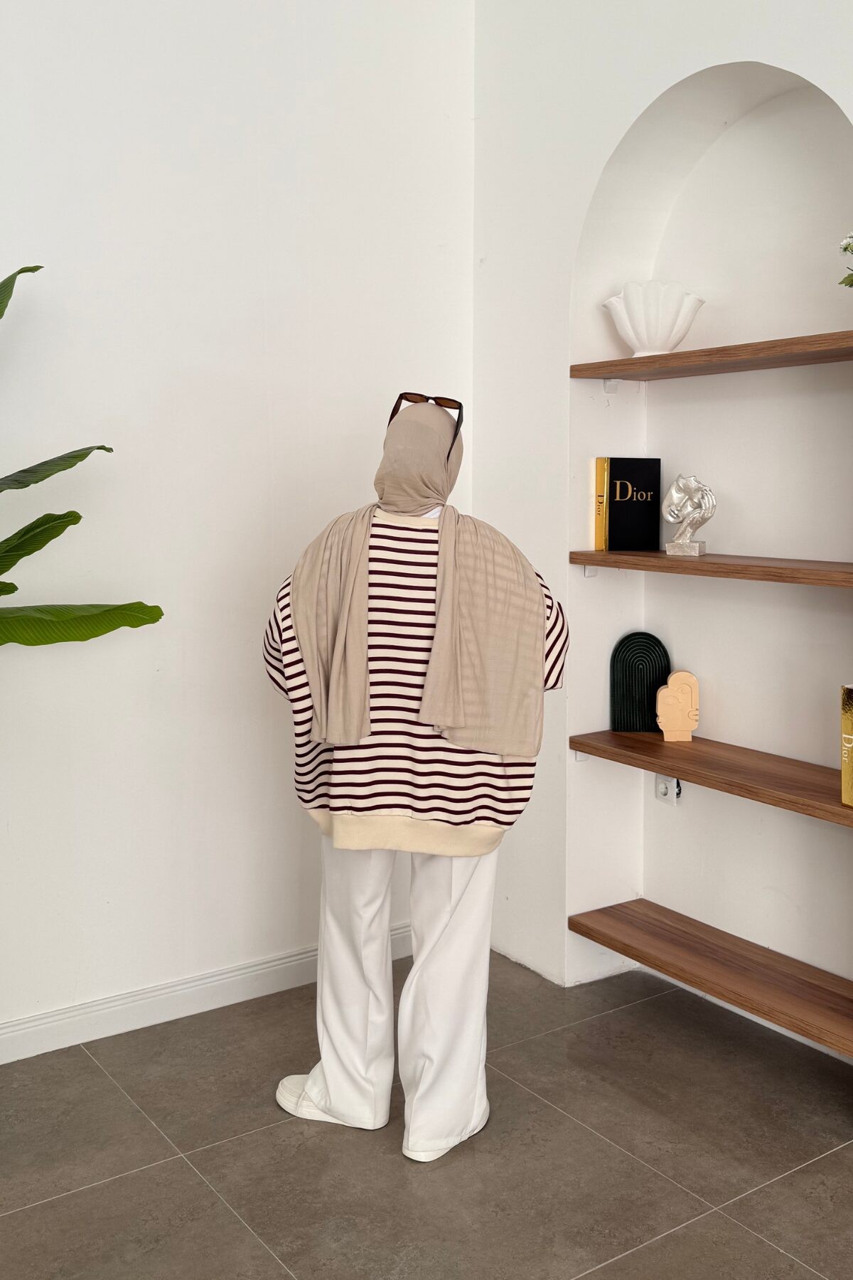 Premium Çizgili Üç İplik Sweat Cherry
