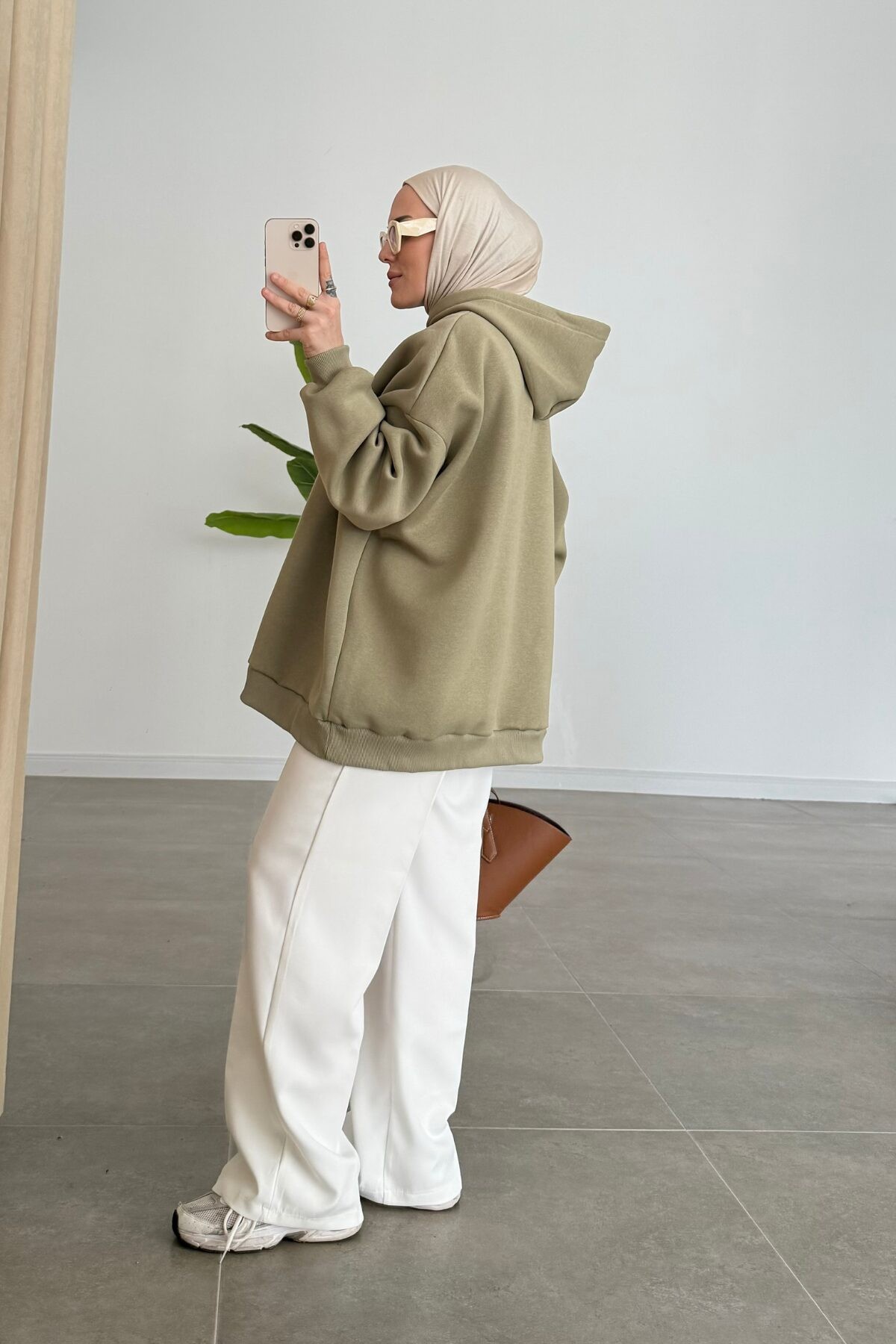 Oversize Üç İplik Sweat Haki