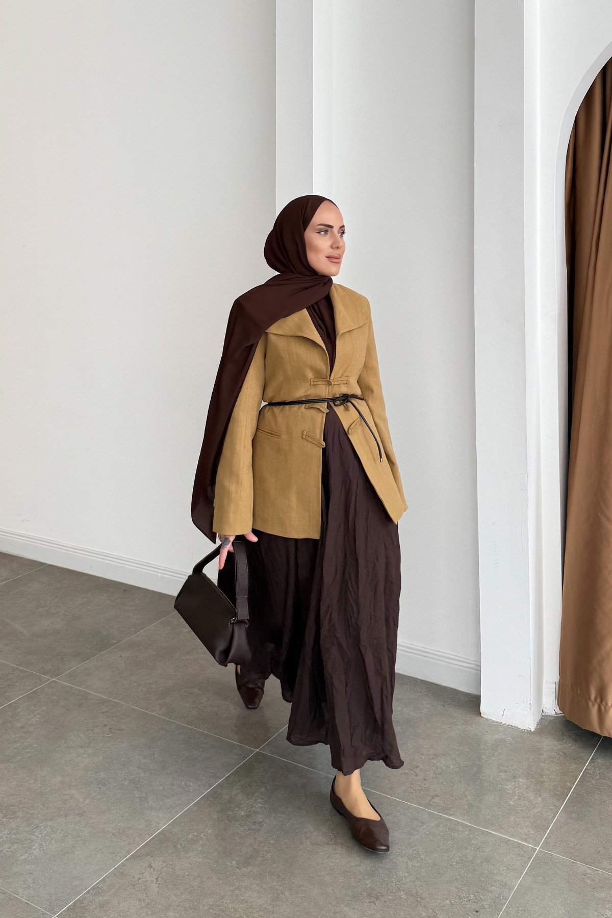 Tasarım Geniş Yaka Blazer Hardal