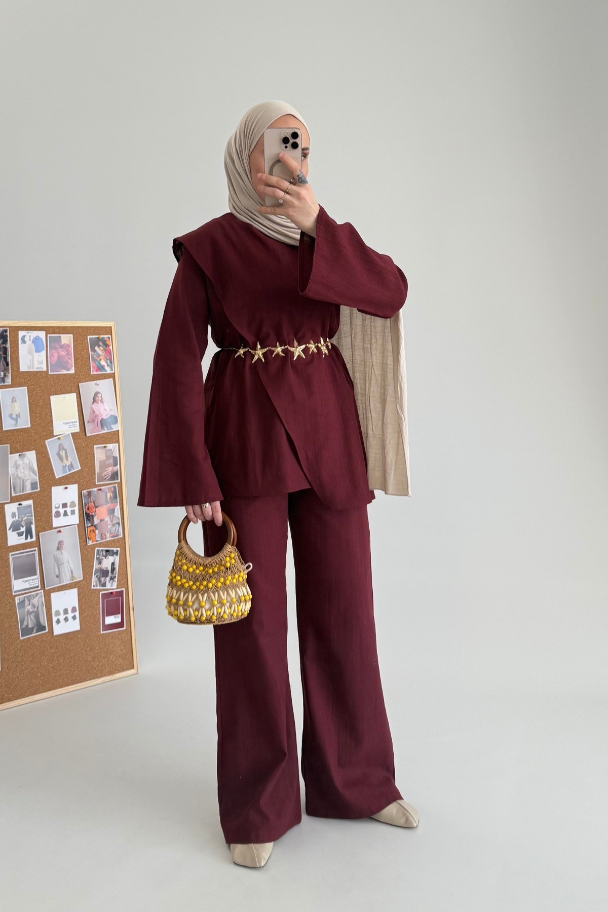 Asimetrik Ham Keten Takım Bordo