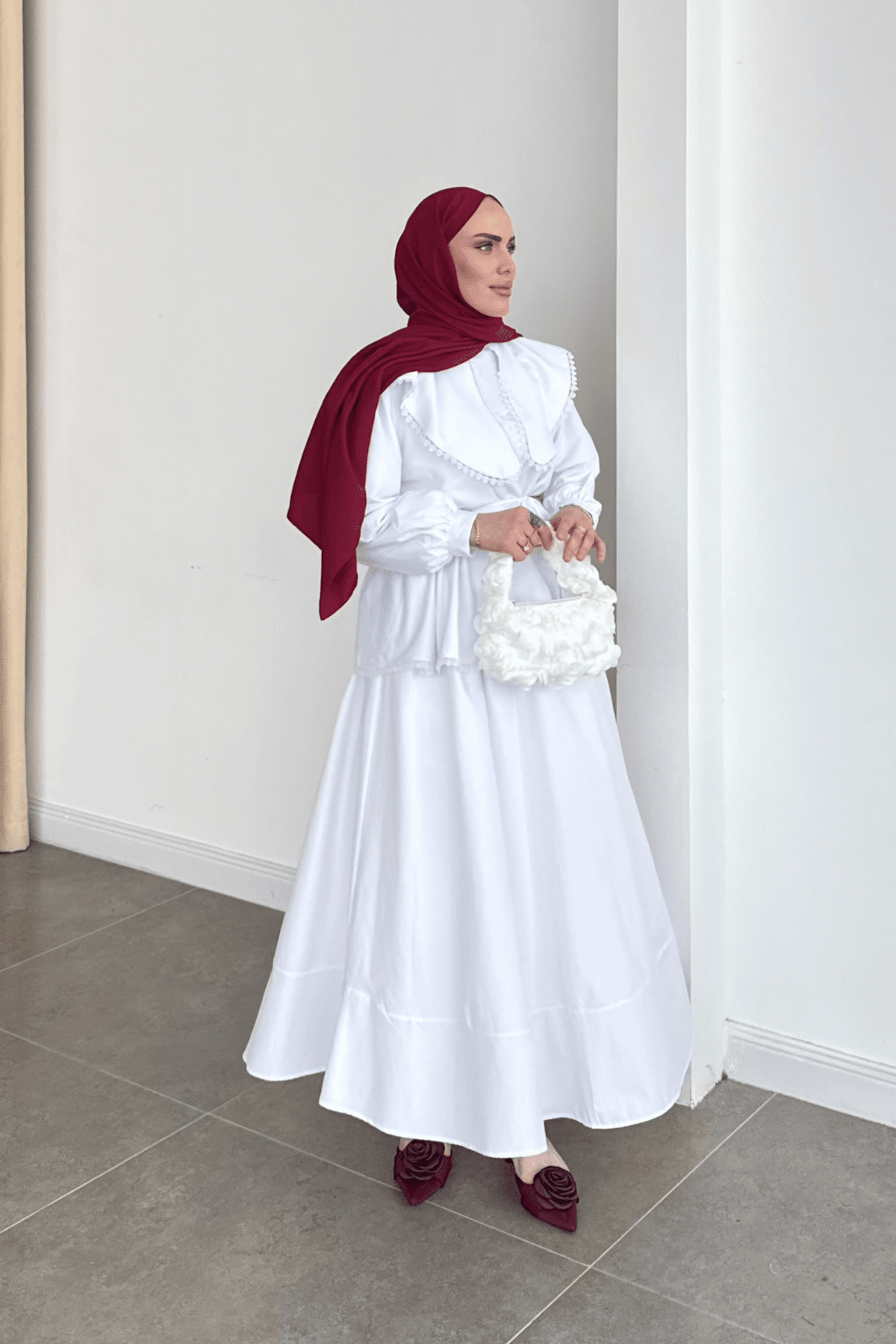 Lady Premium Kemerli Etek Takım Beyaz