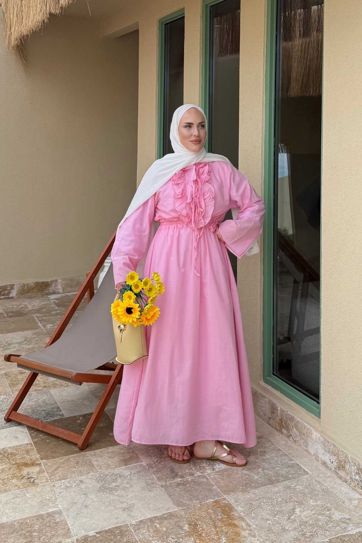 Hm Model Fırfırlı Elbise Pembe 